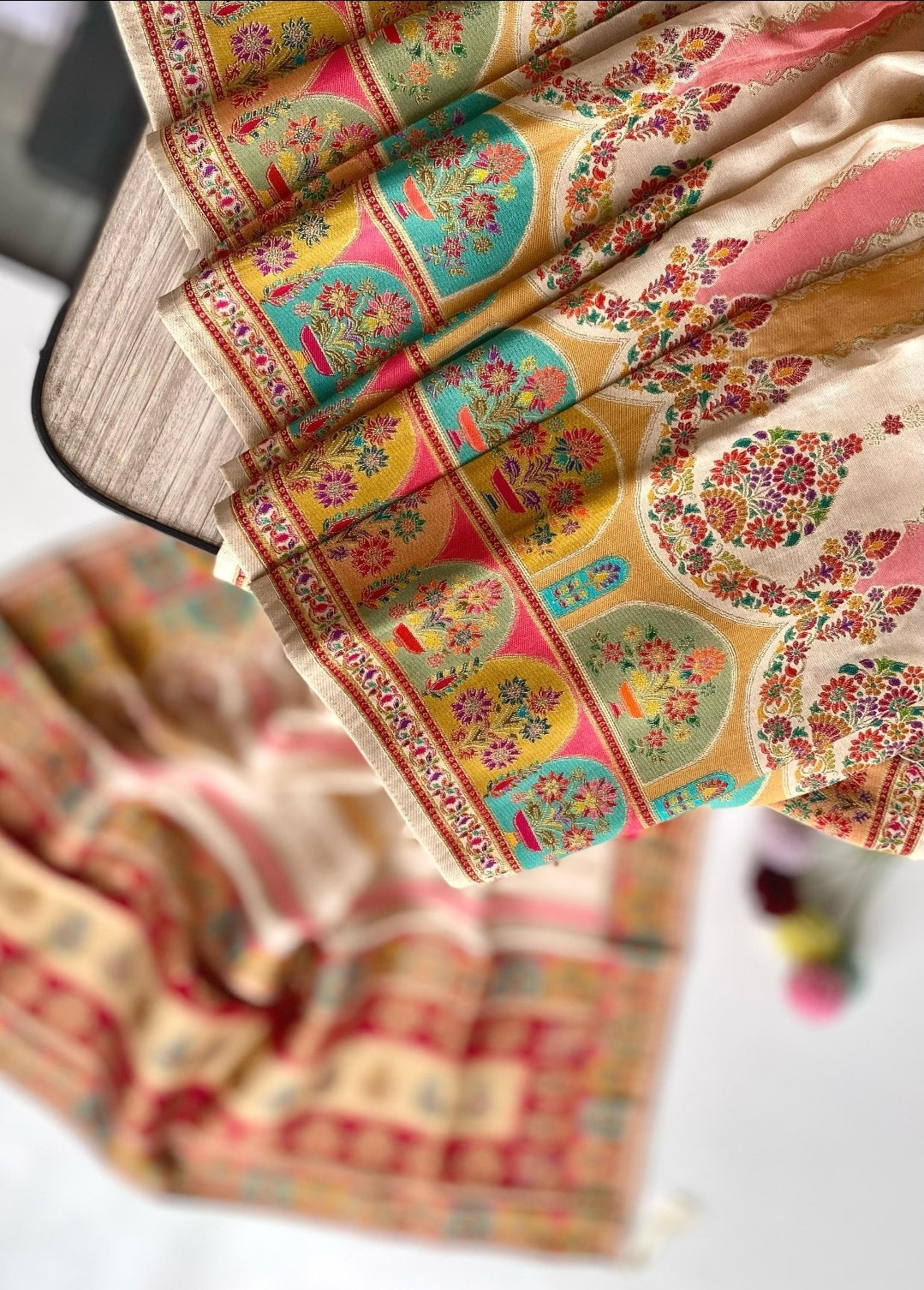 ANIKA'S BRIDAL EDIT - IVORY MULTICOLOUR KASHMIRI SAREE