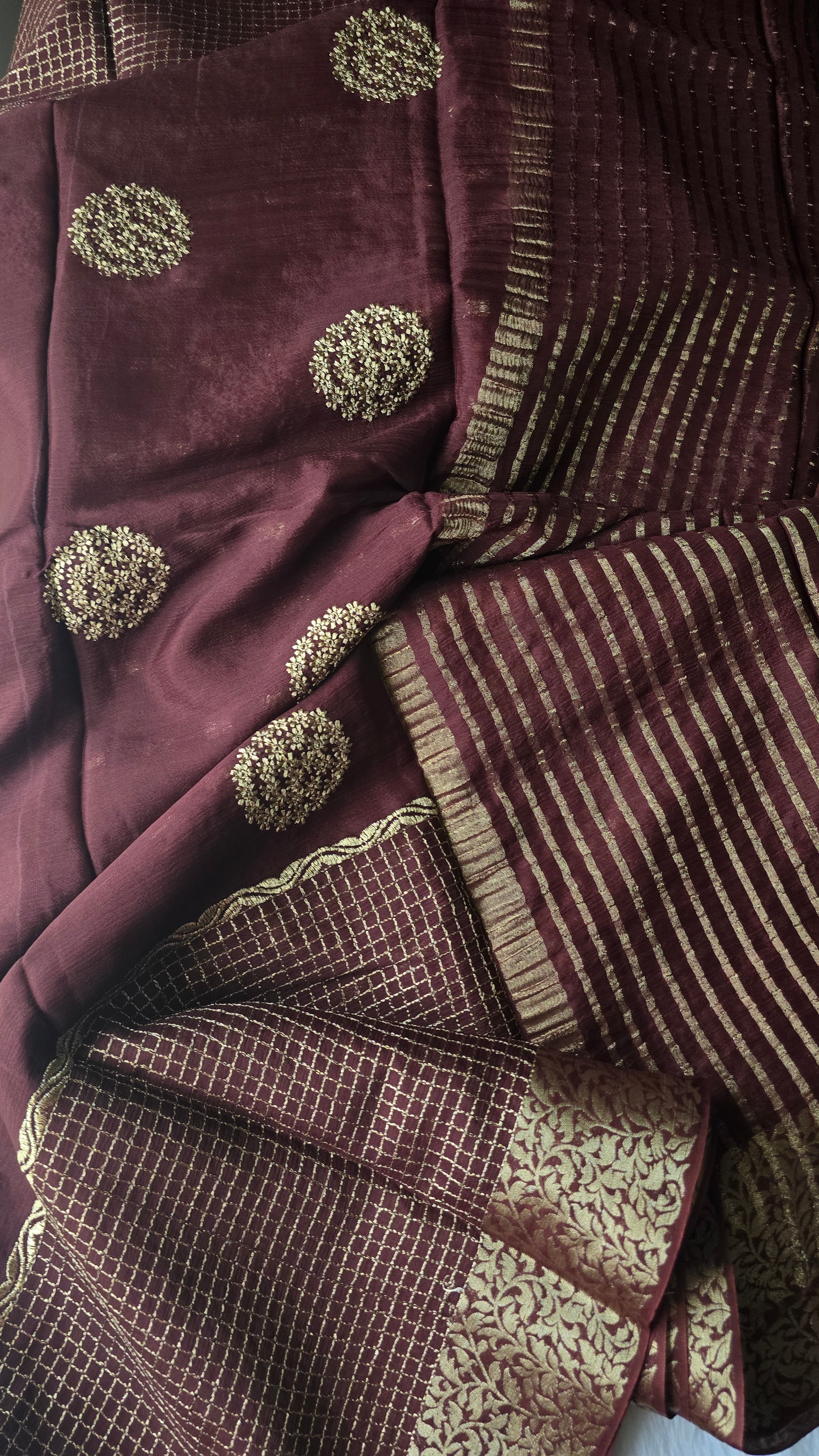 CHINON SILK SAREE - DARK COFFEE