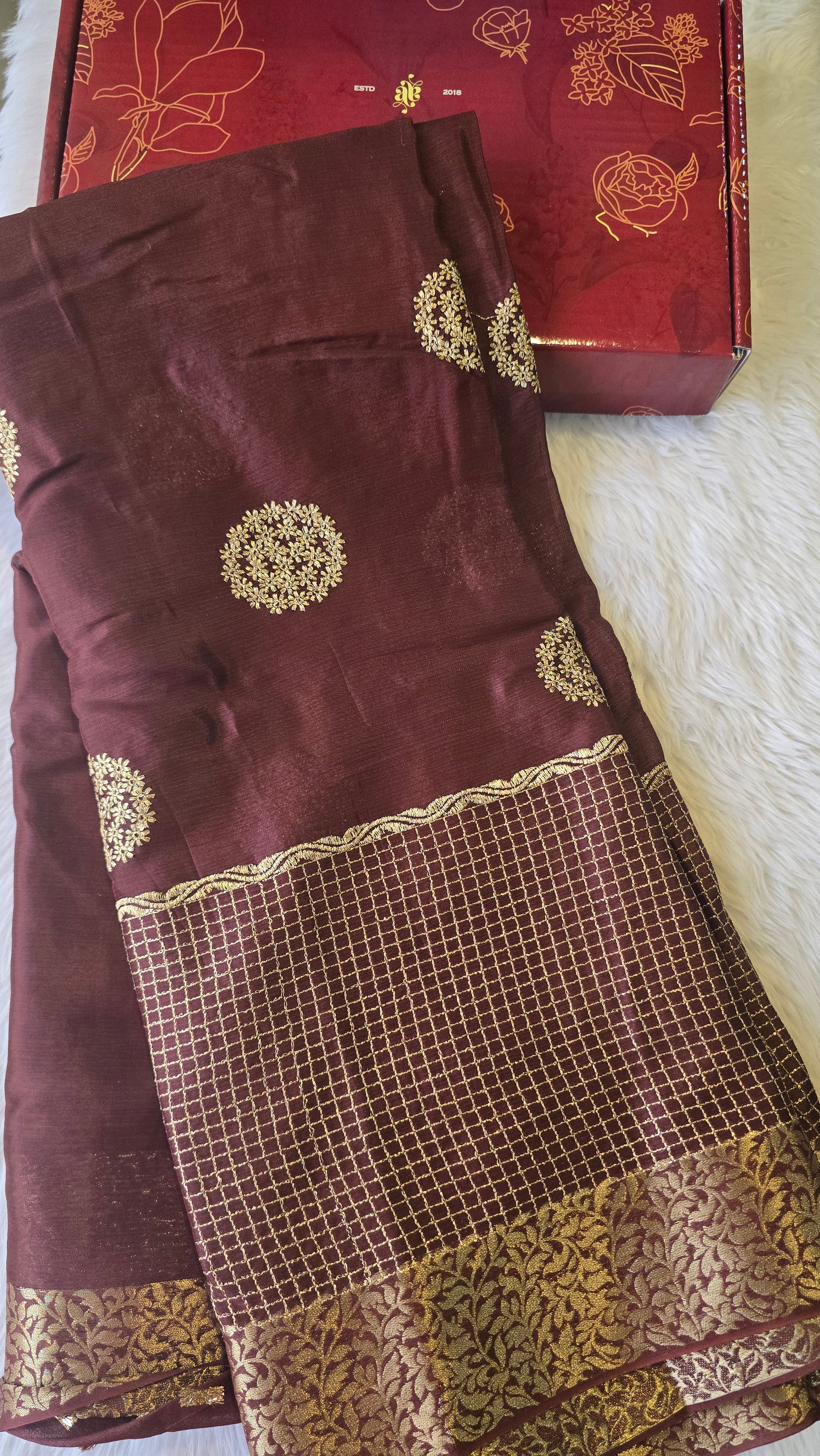 CHINON SILK SAREE - DARK COFFEE
