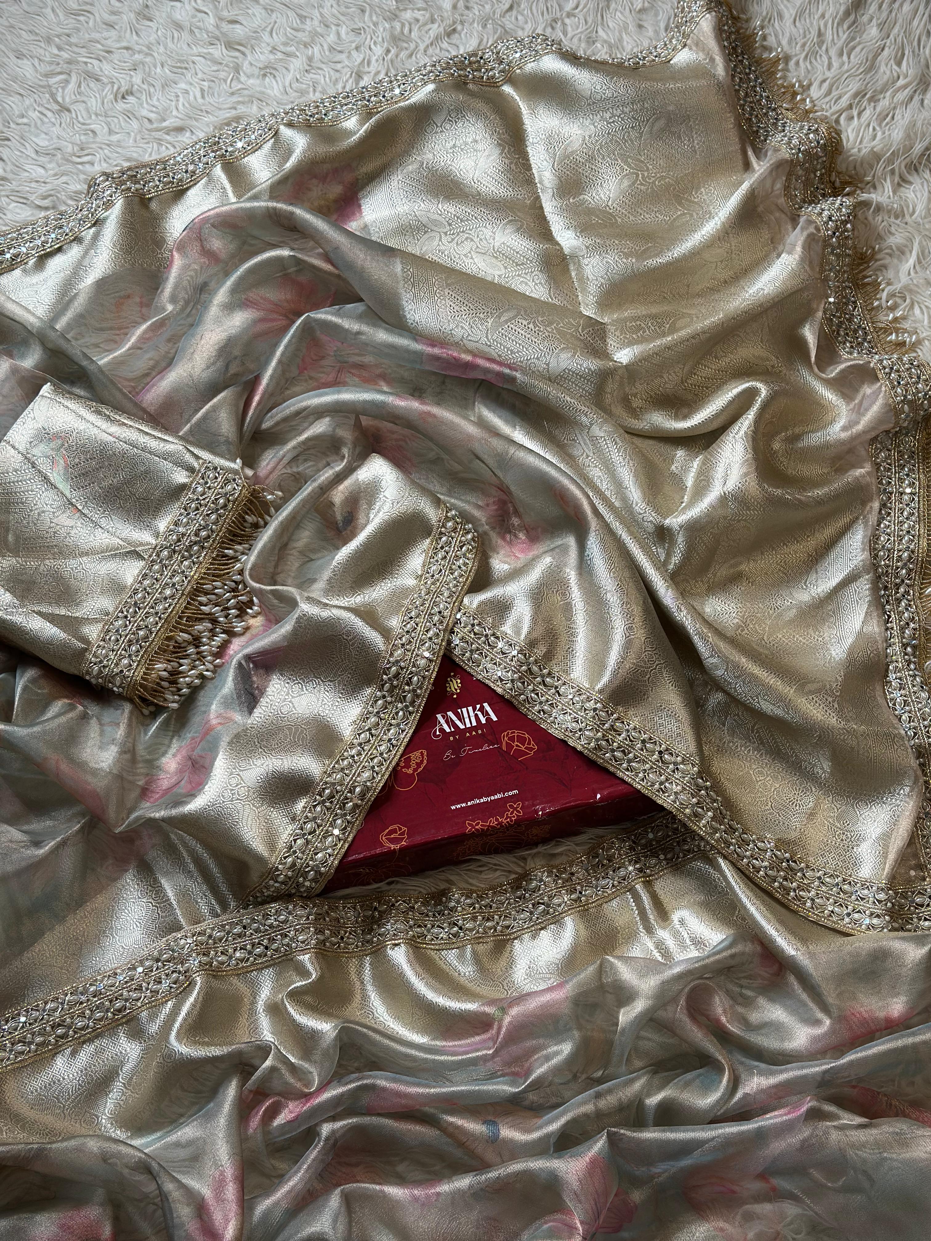 TISSUE LUXE FLORAL - FESTIVE EDIT -PASTEL BLUE DUAL TONE