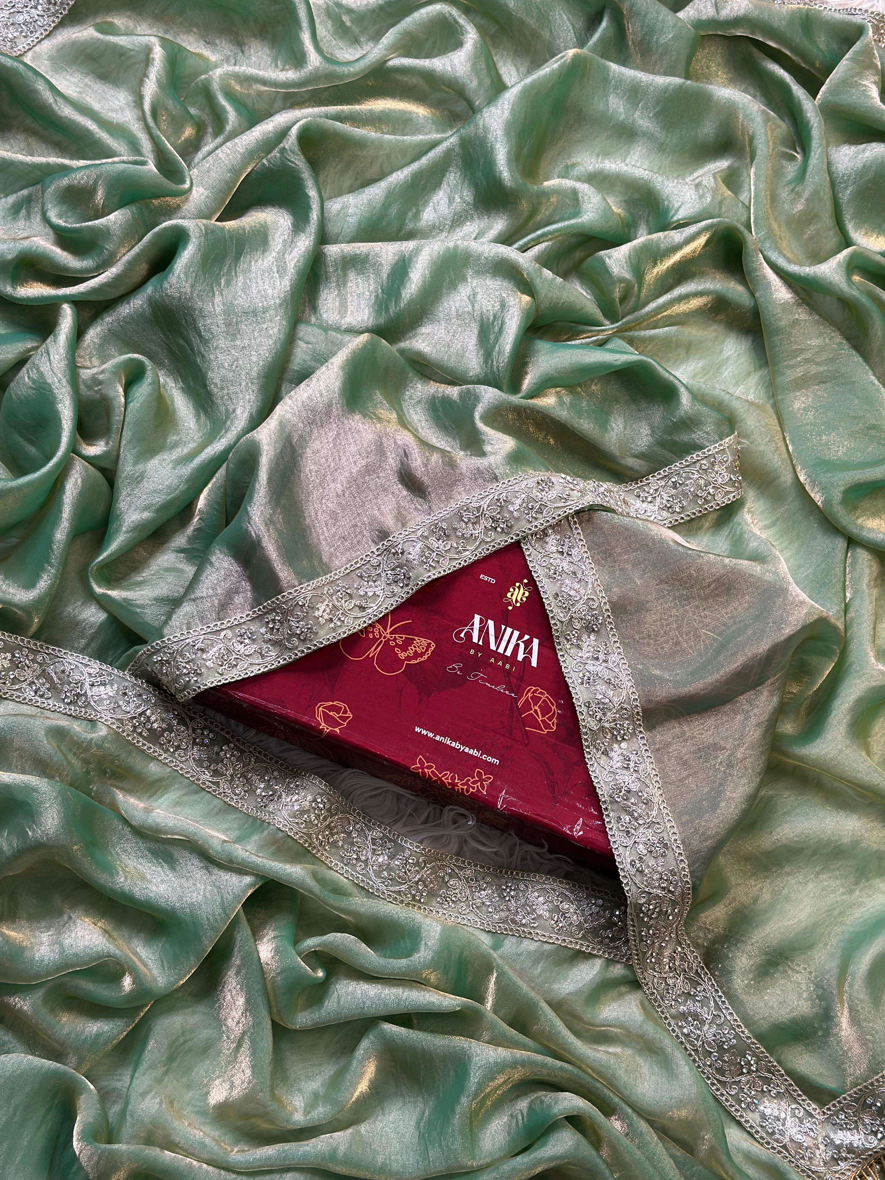 CHAKRA- GLASS TISSUE SILK SAREE | SEA GREEN