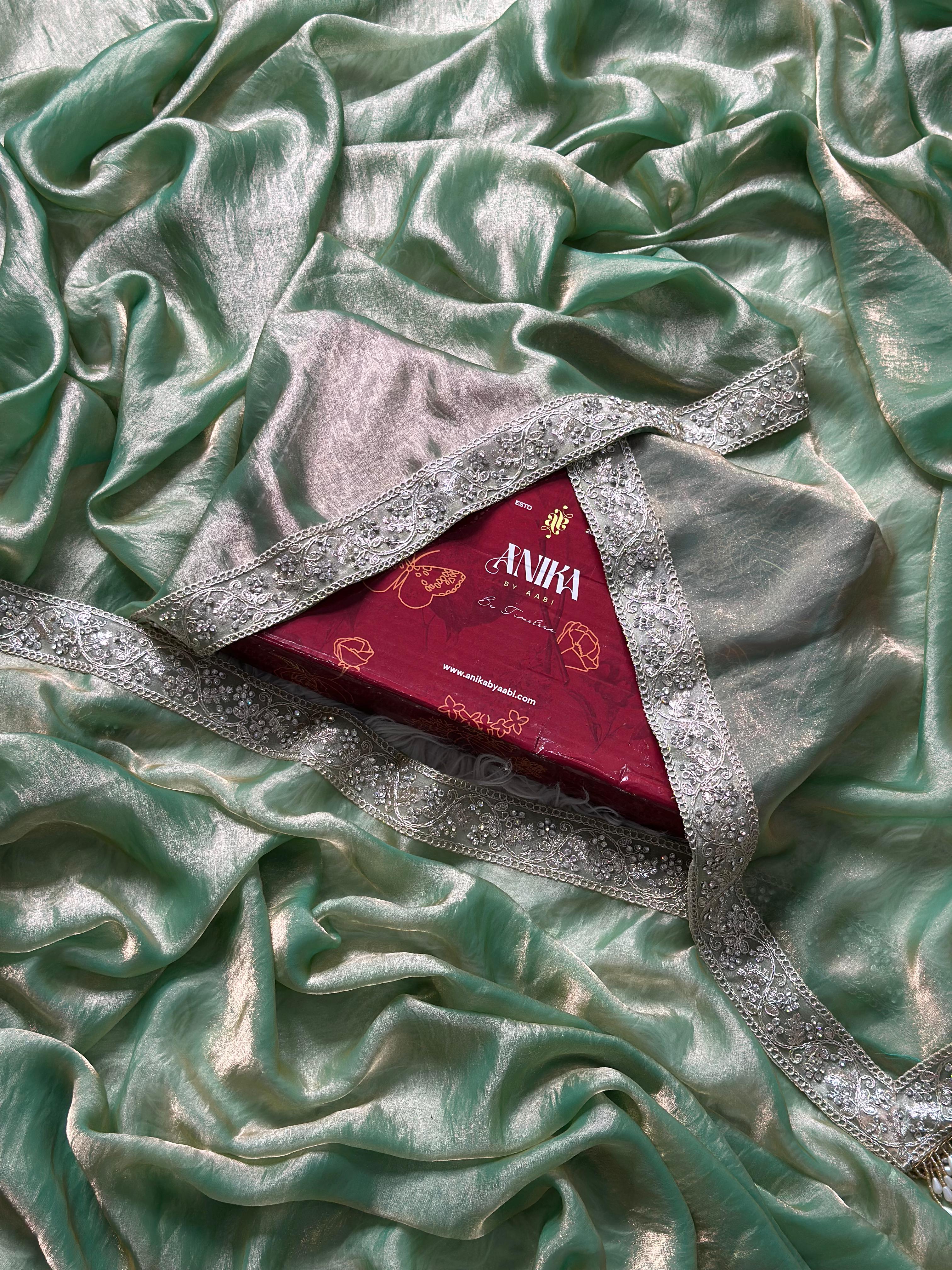 CHAKRA- GLASS TISSUE SILK SAREE | SEA GREEN