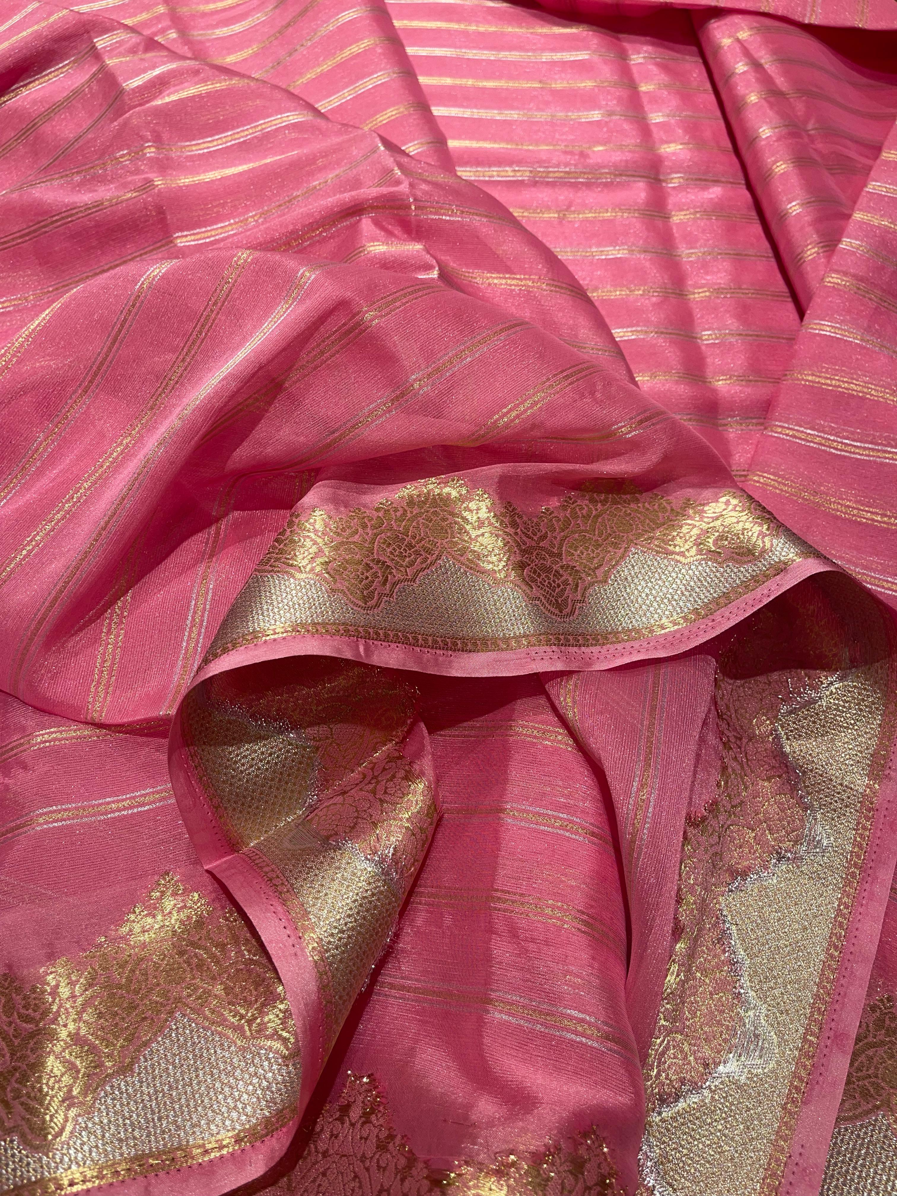 Anika's banarasi Chiffon silk saree - Baby pink
