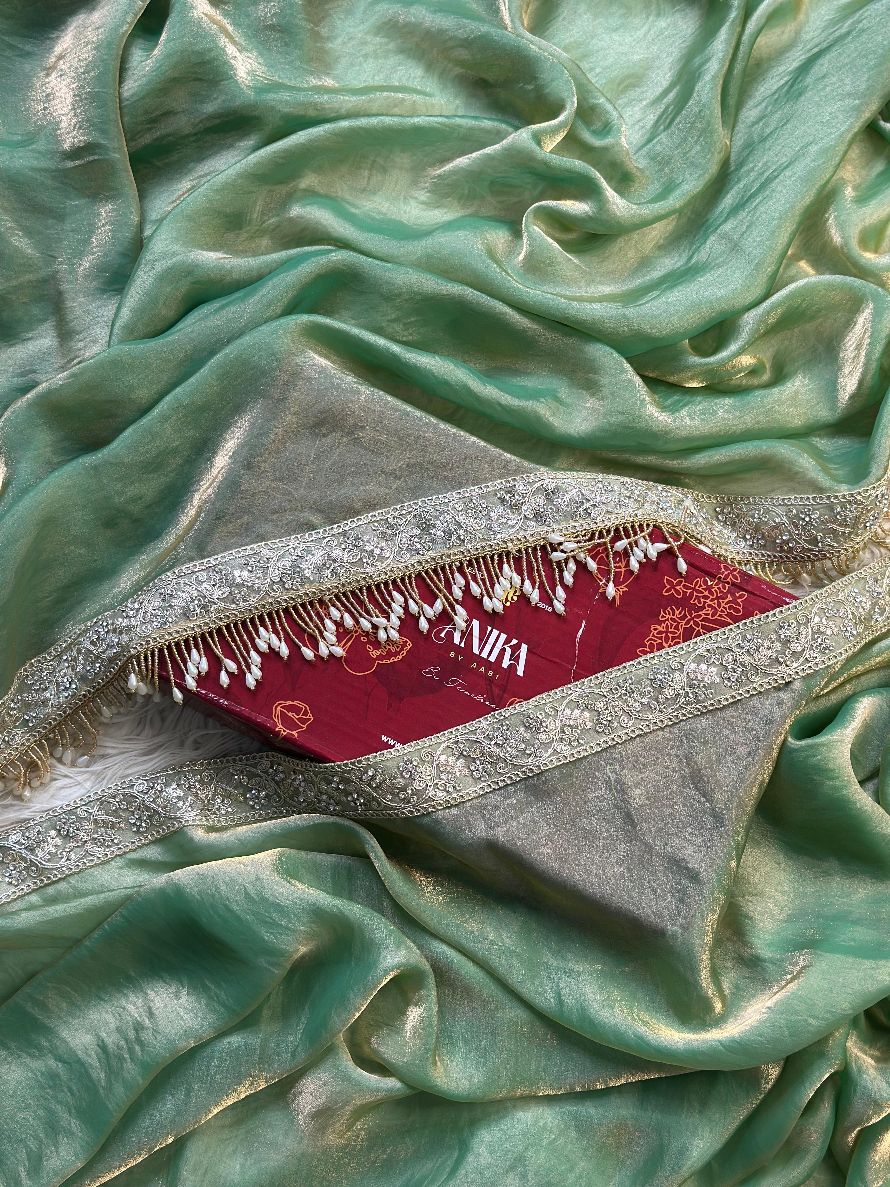 CHAKRA- GLASS TISSUE SILK SAREE | SEA GREEN