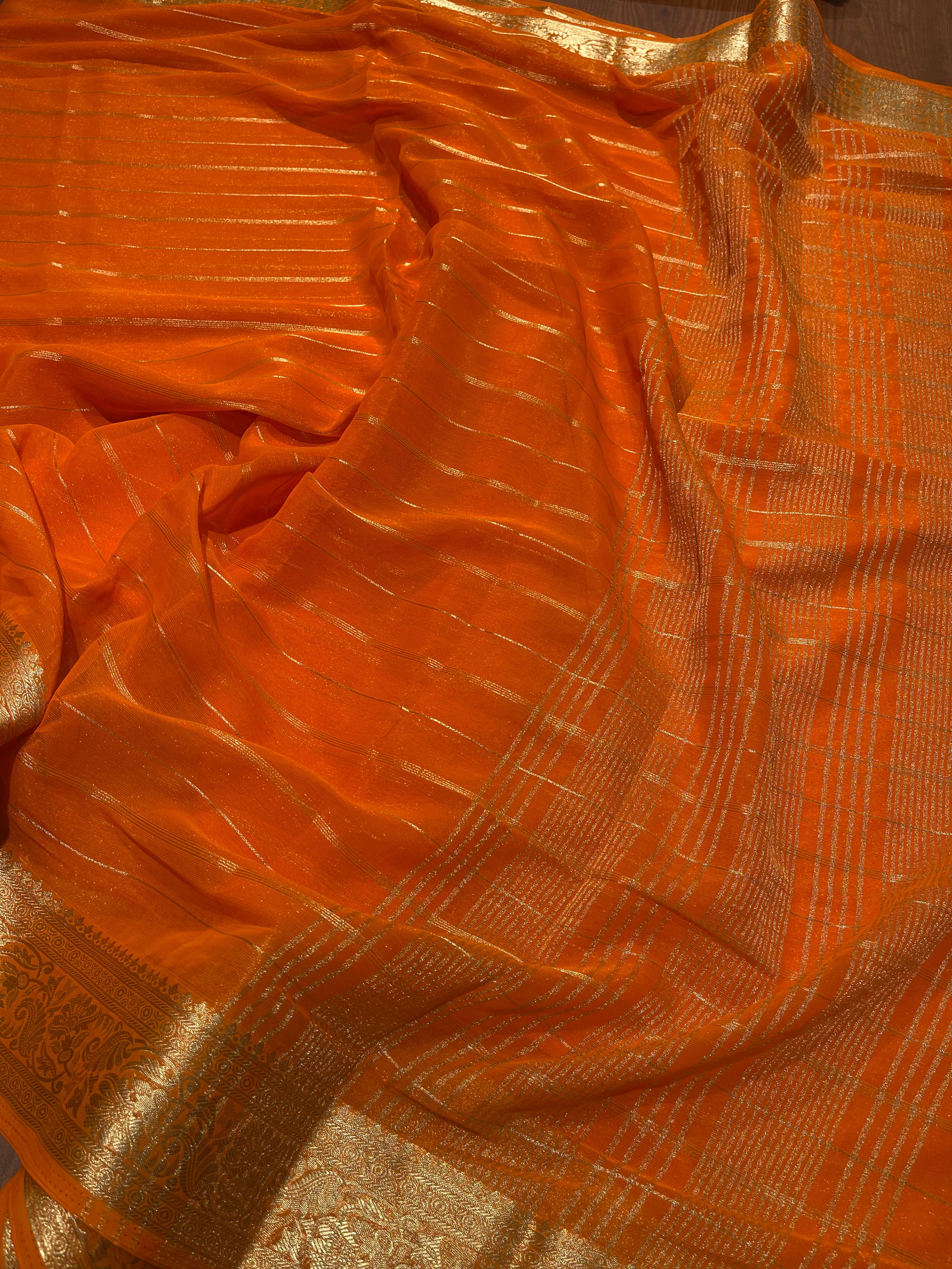 Anika's banarasi Chiffon silk saree - fanta Orange