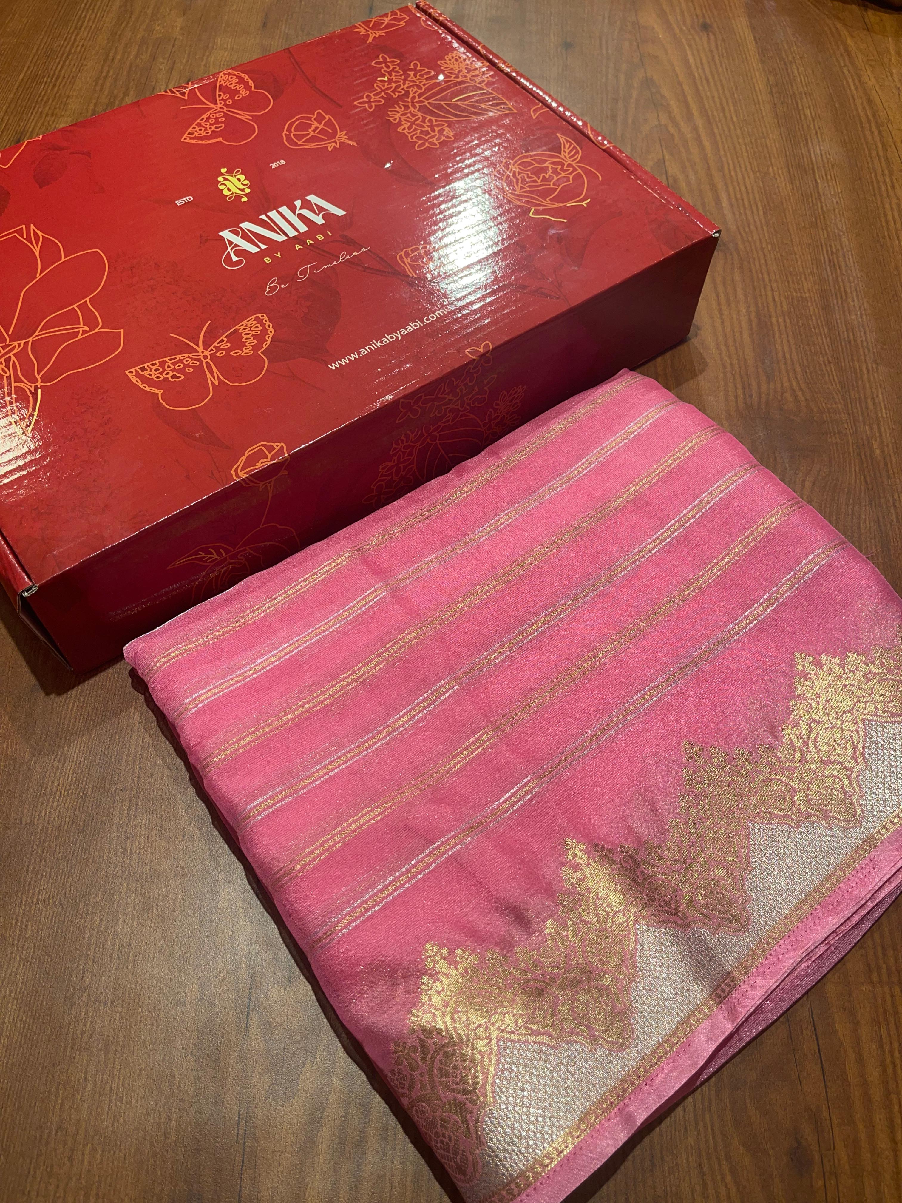 Anika's banarasi Chiffon silk saree - Baby pink