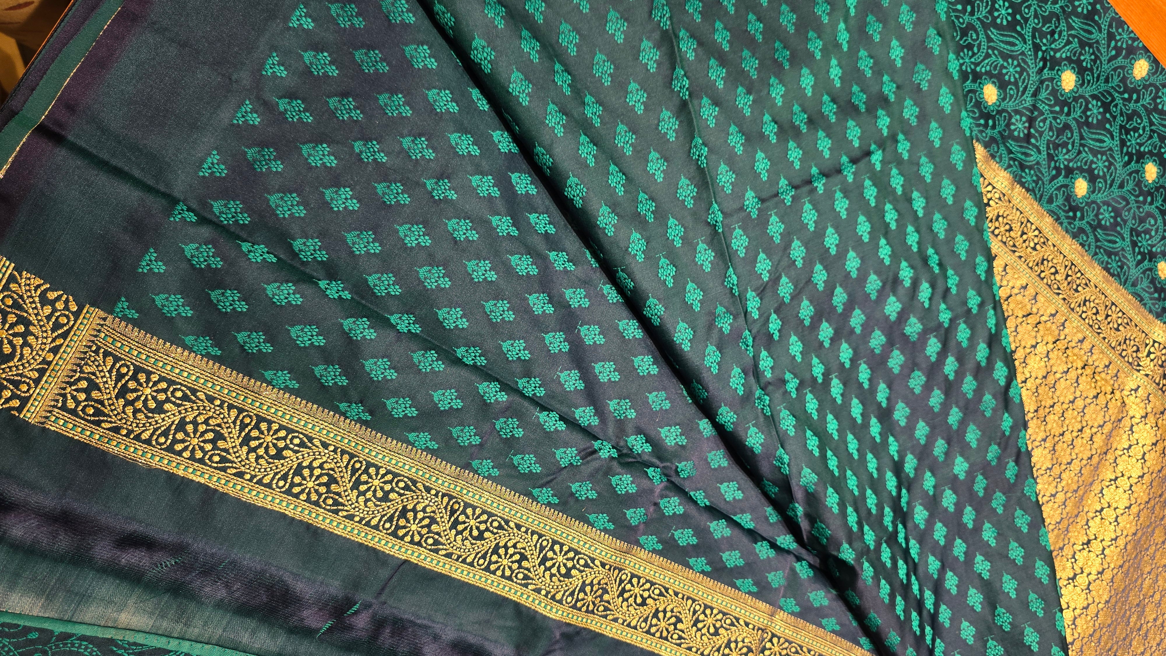 Anika's Vintage Banarasi silk - peacock Blue