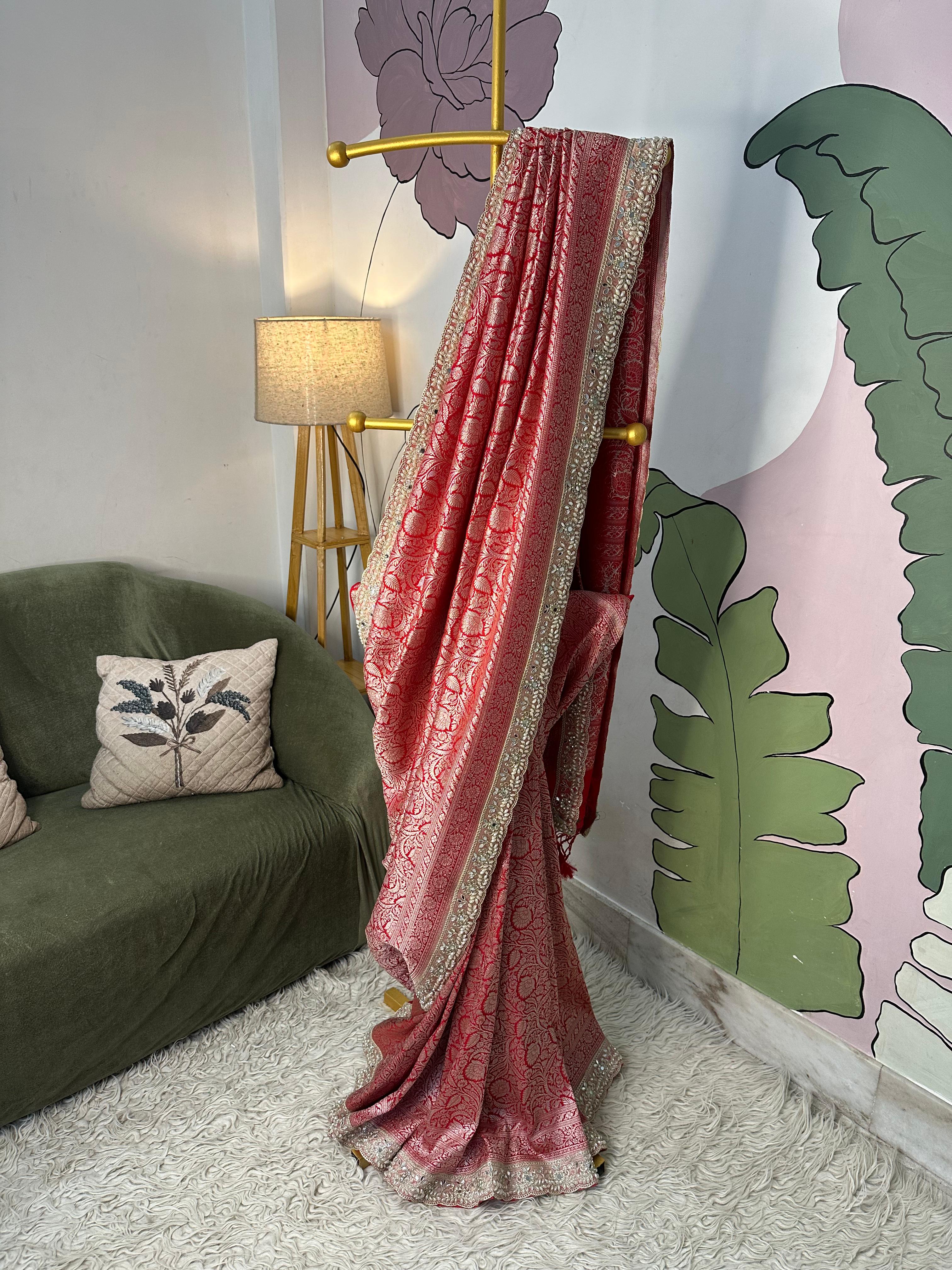 MATHURI - BANARASI MUSHRO SILK  SAREE - RED