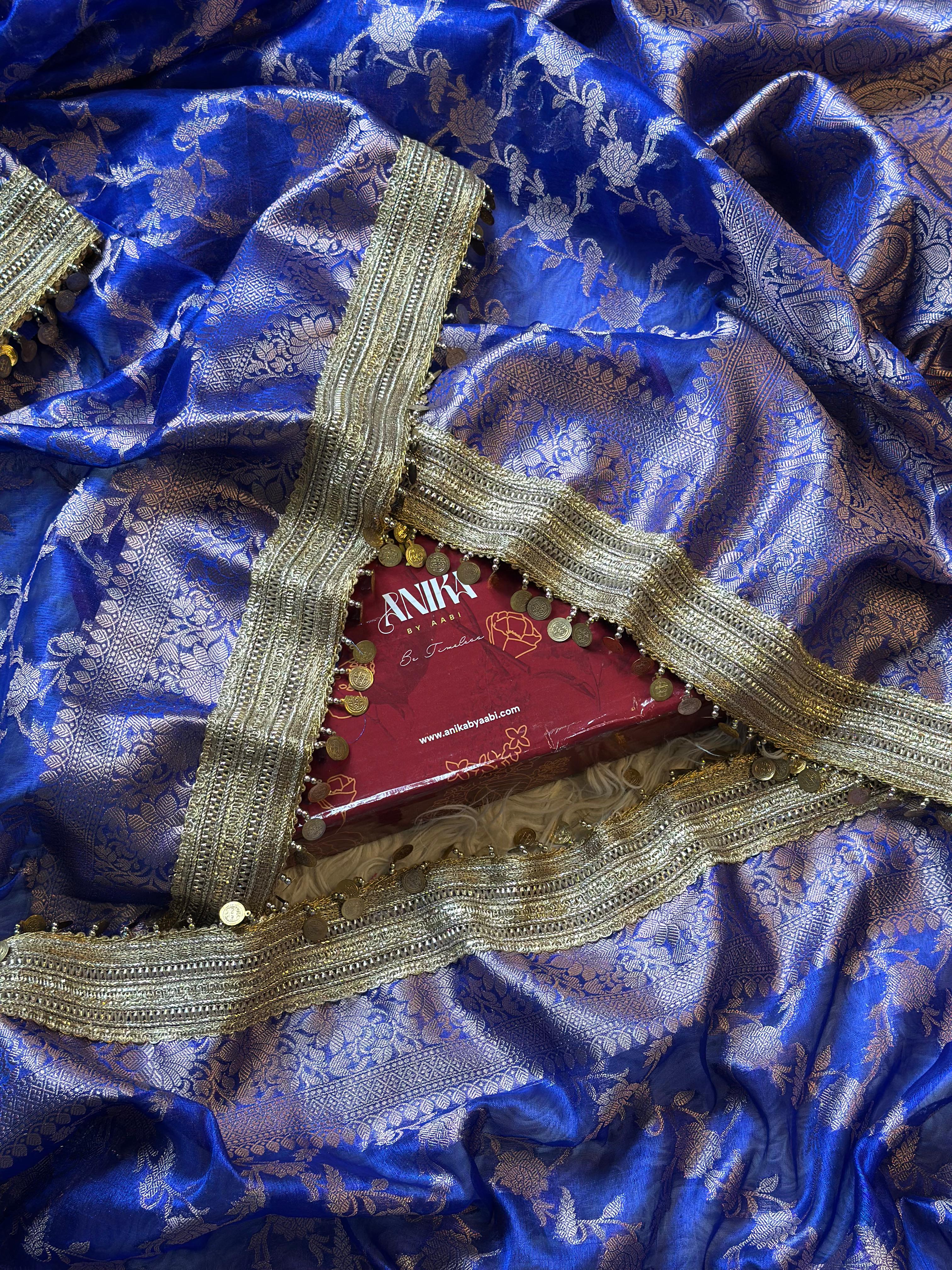 TISSUE LUXE-FLORA ROYAL BLUE  SAREE