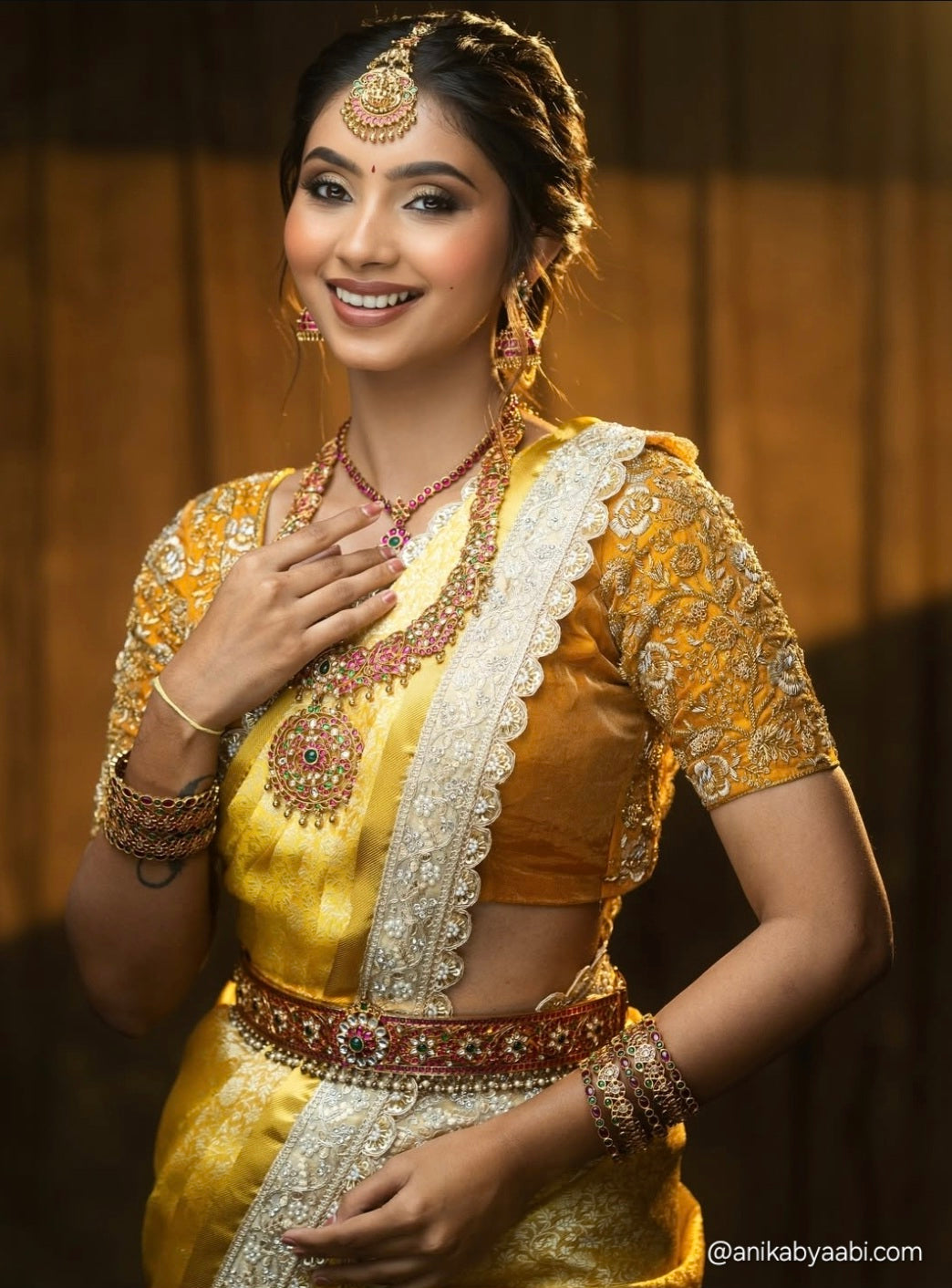 Tissue luxe - Banarasi Brocade silk saree in golden yellow with lace