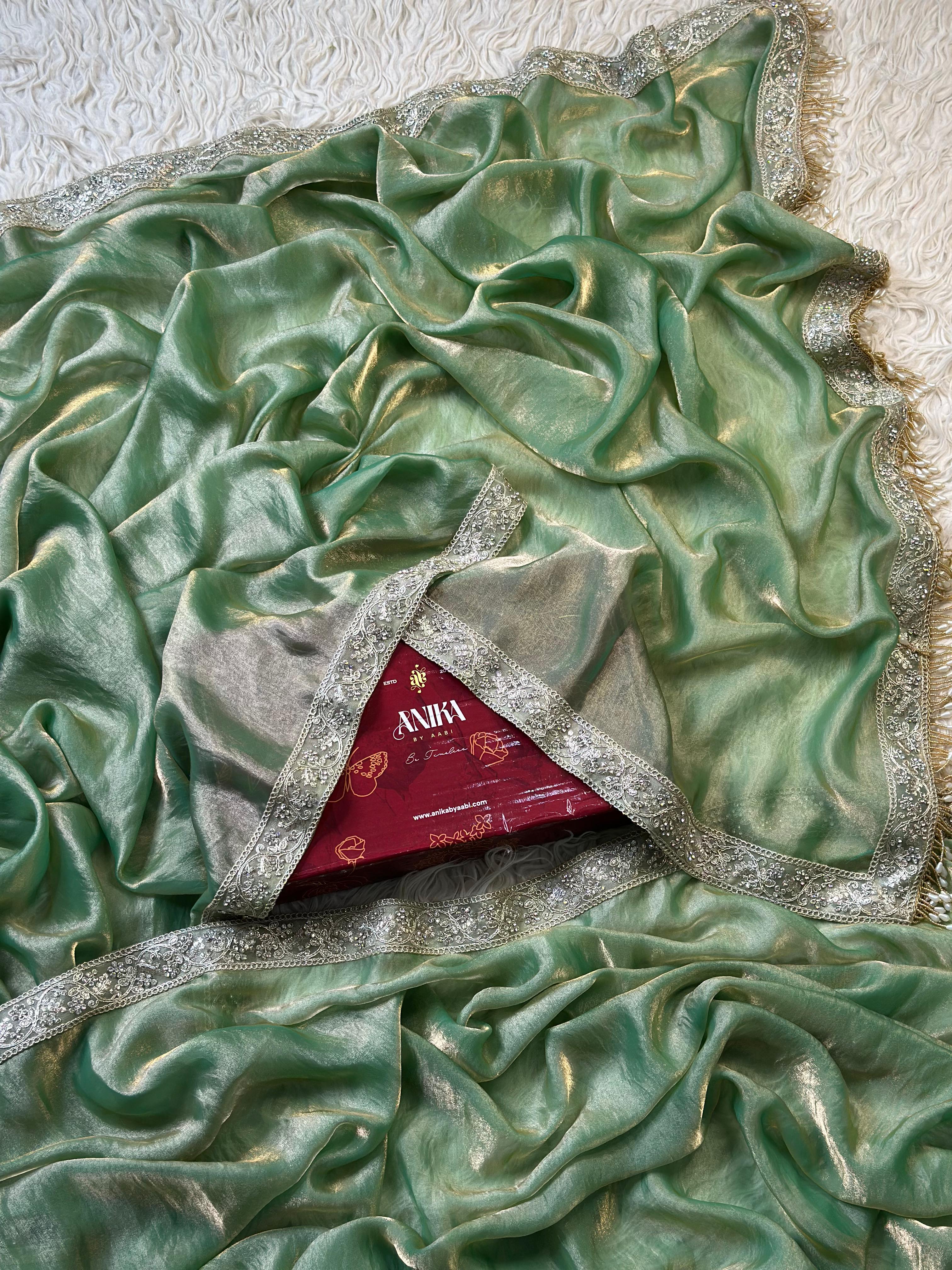 CHAKRA- GLASS TISSUE SILK SAREE | SEA GREEN