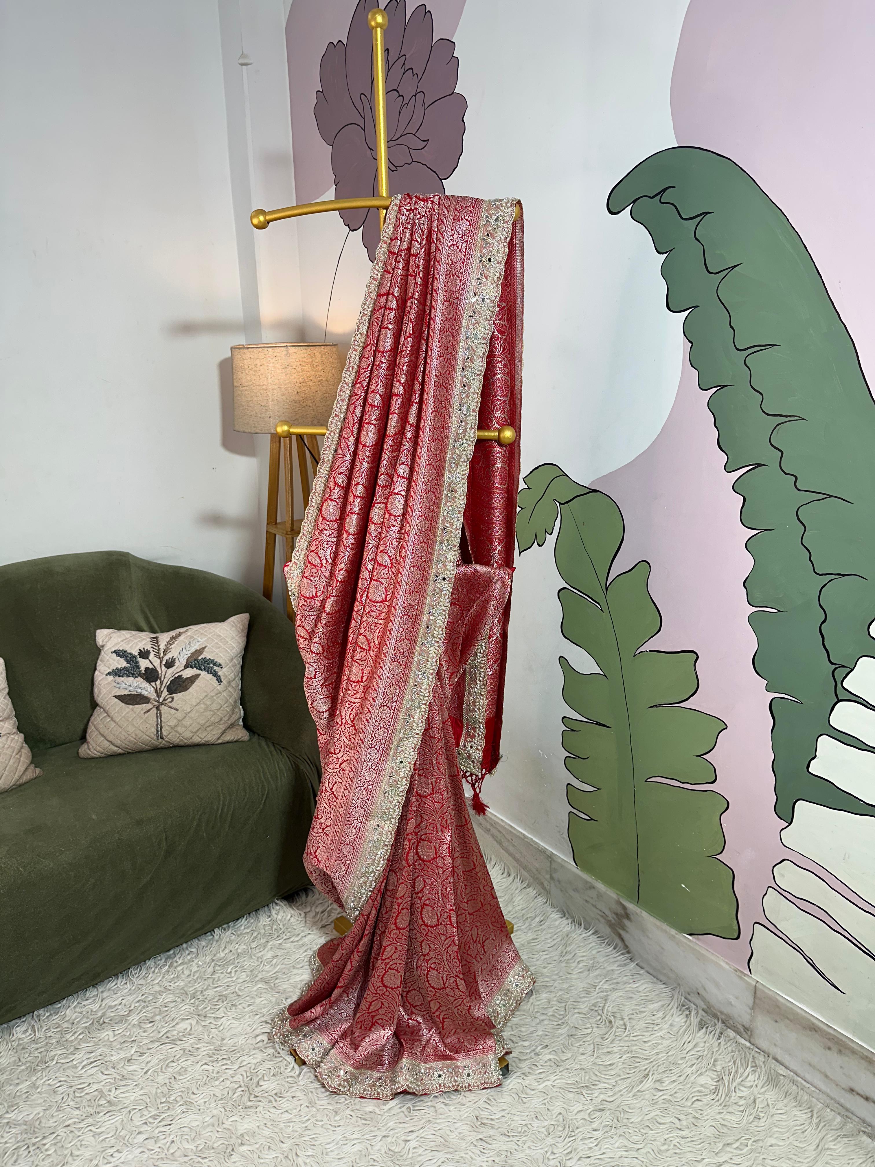 MATHURI - BANARASI MUSHRO SILK  SAREE - RED