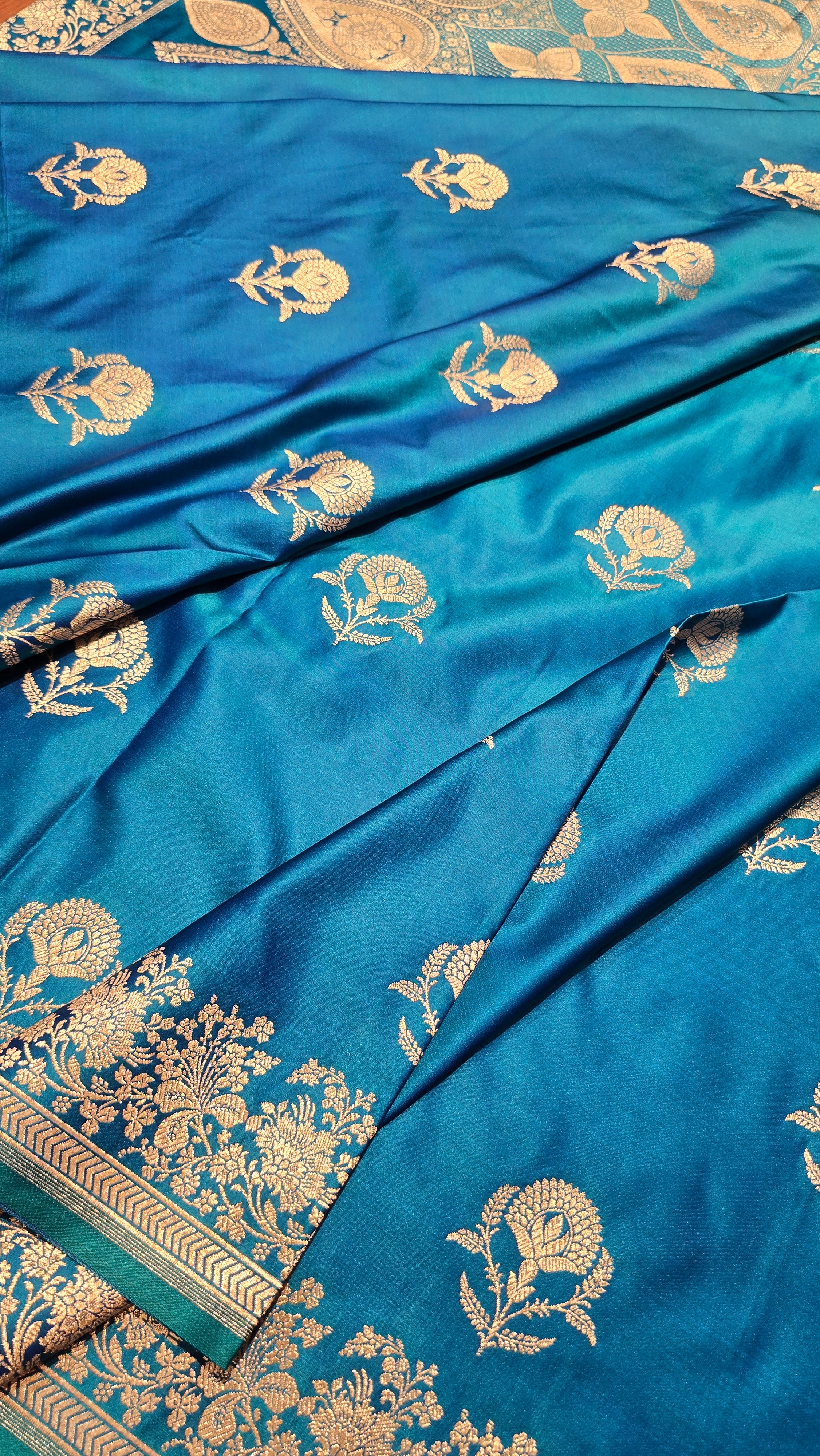 MASHRU PEACOCK BLUE SAREE