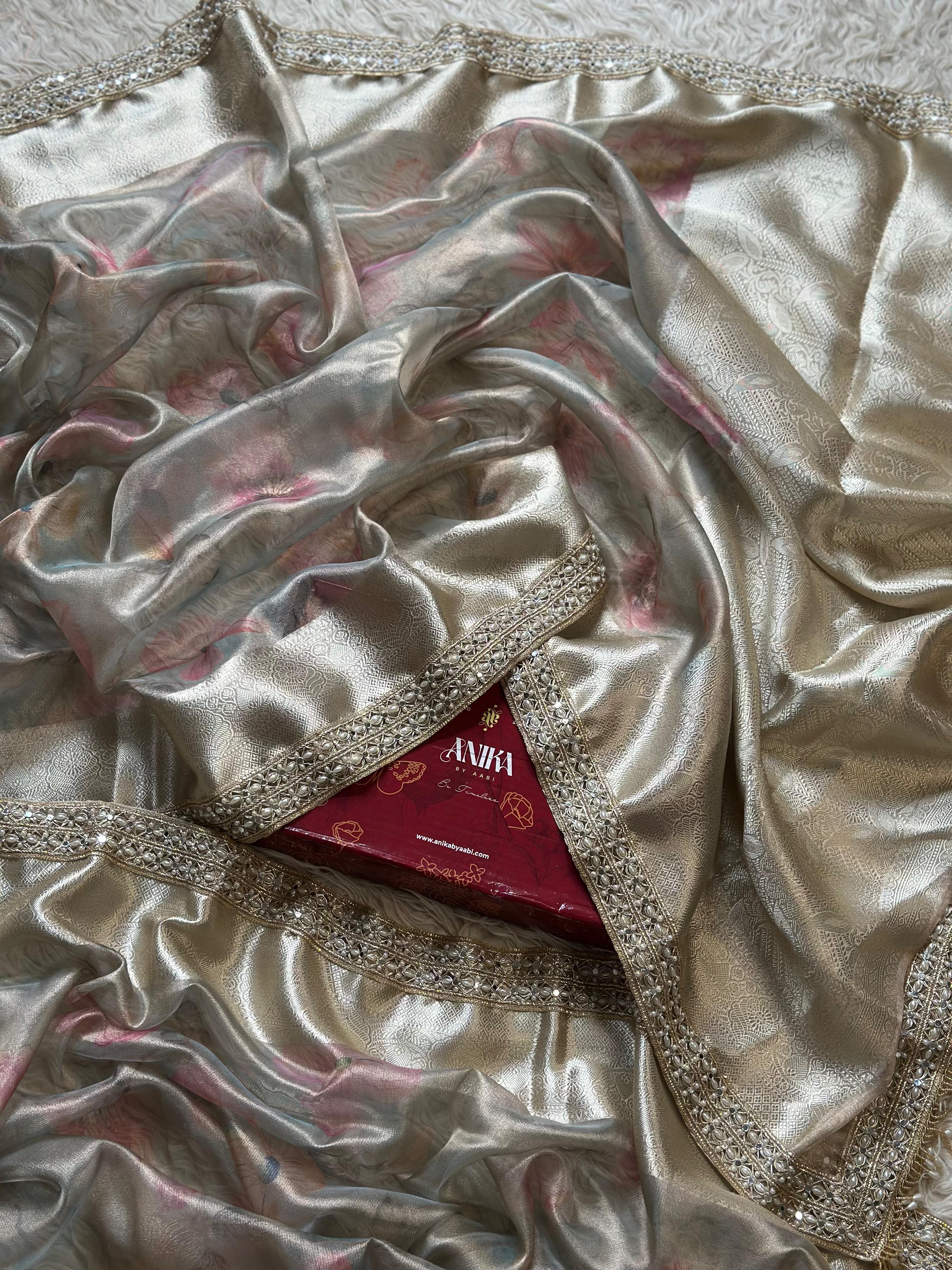 TISSUE LUXE FLORAL - FESTIVE EDIT -PASTEL BLUE DUAL TONE