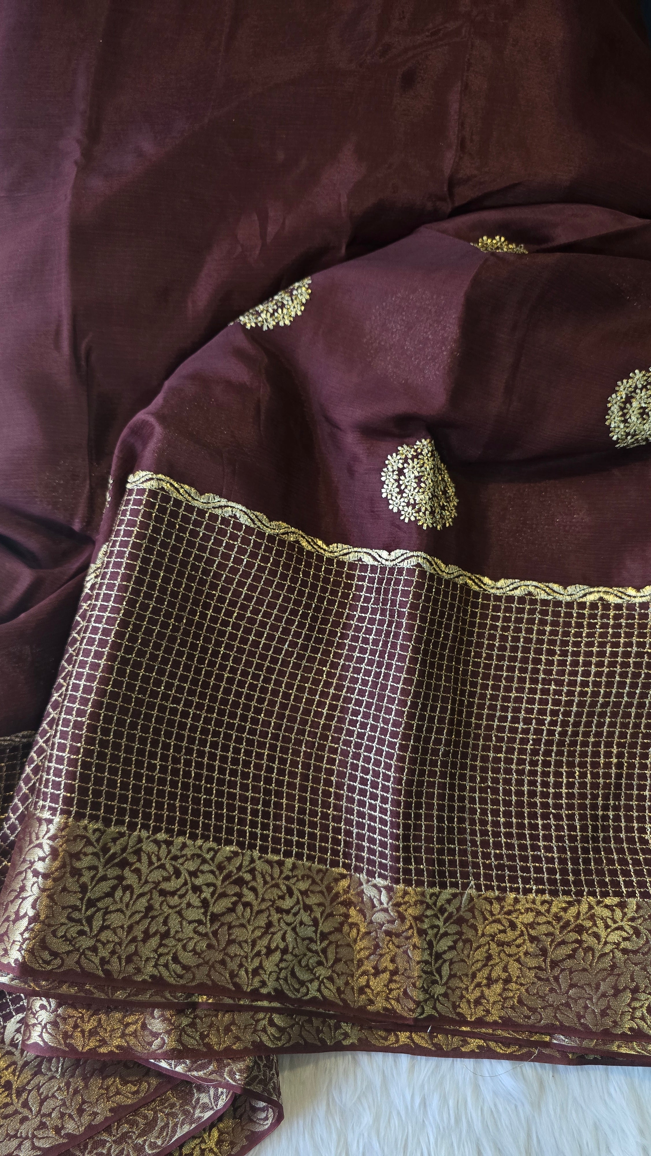 CHINON SILK SAREE - DARK COFFEE