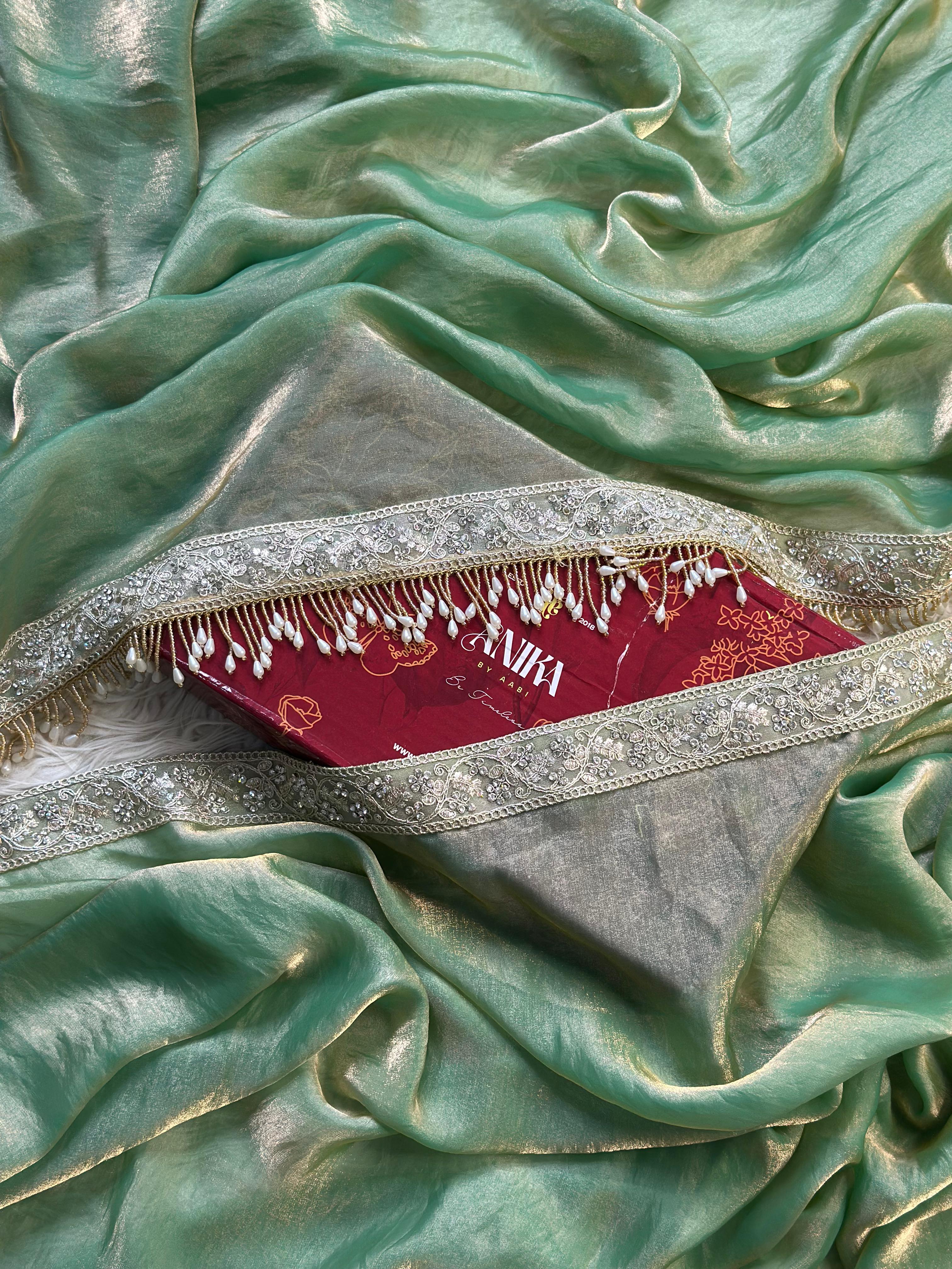 CHAKRA- GLASS TISSUE SILK SAREE | SEA GREEN