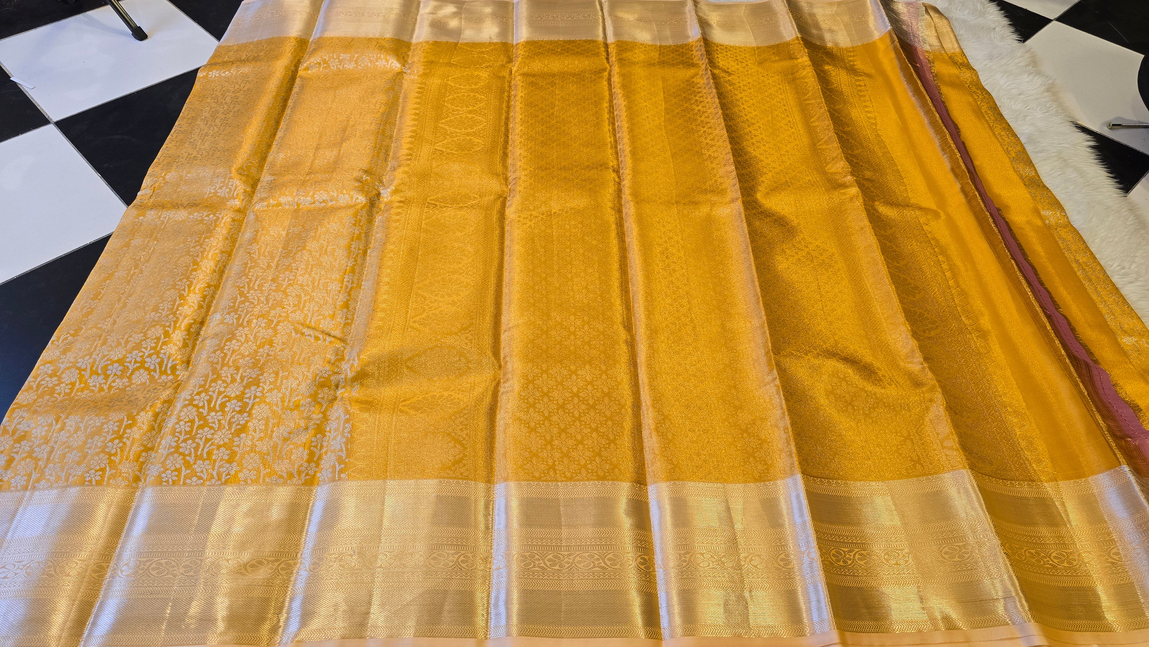 SWAYAMVARAM- BRIDAL YELLOW GOLD FLORAL BUTTA SILK SAREE