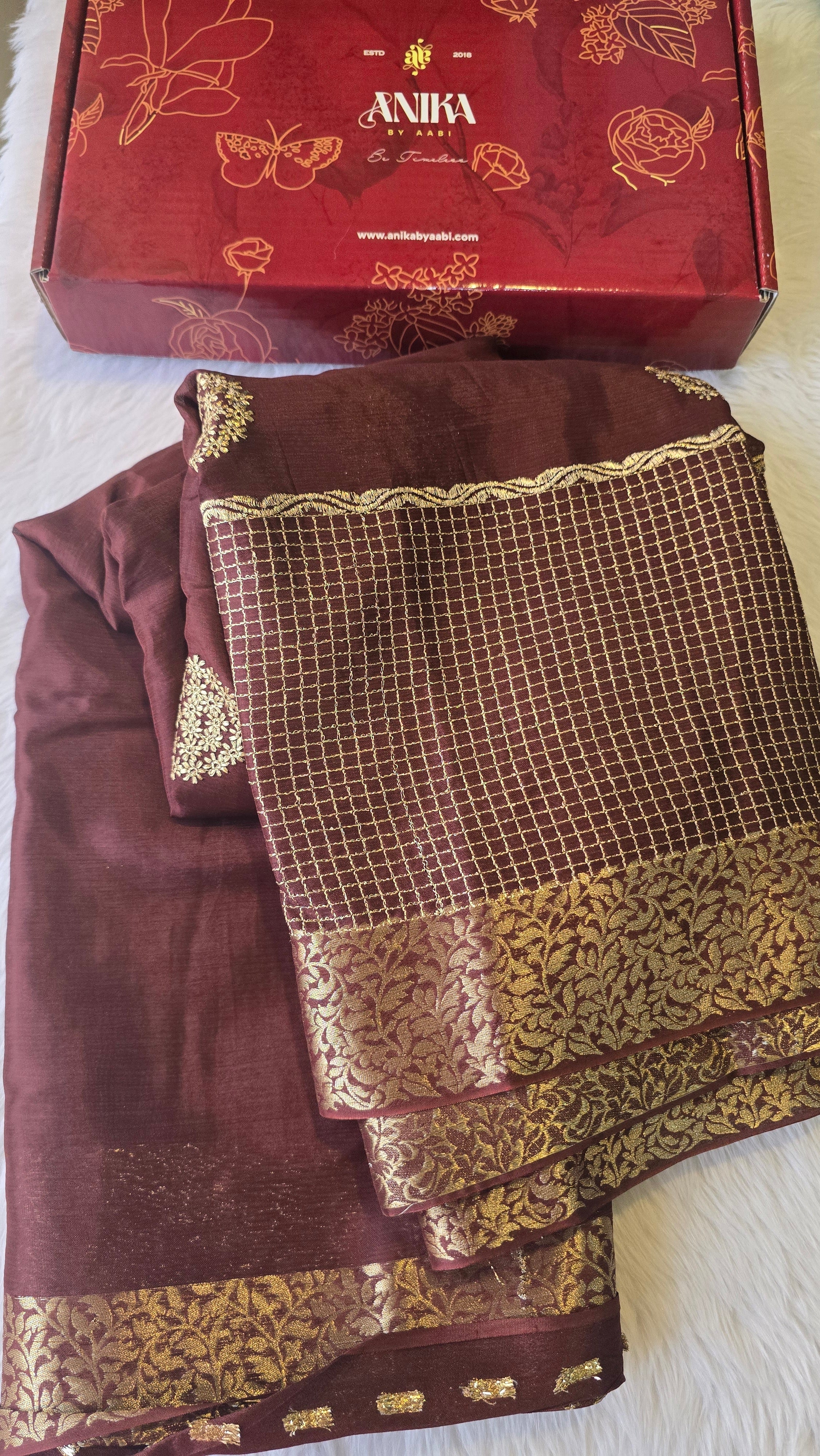 CHINON SILK SAREE - DARK COFFEE