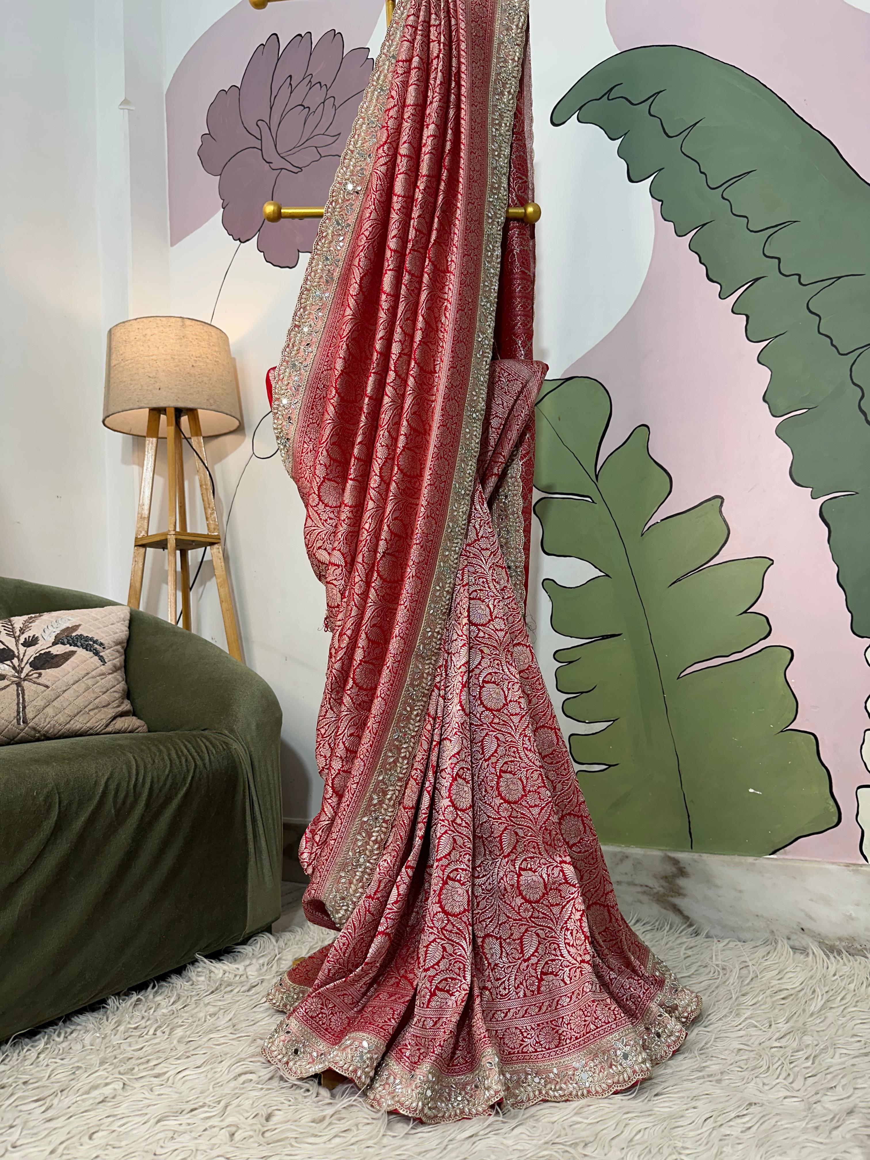 MATHURI - BANARASI MUSHRO SILK  SAREE - RED