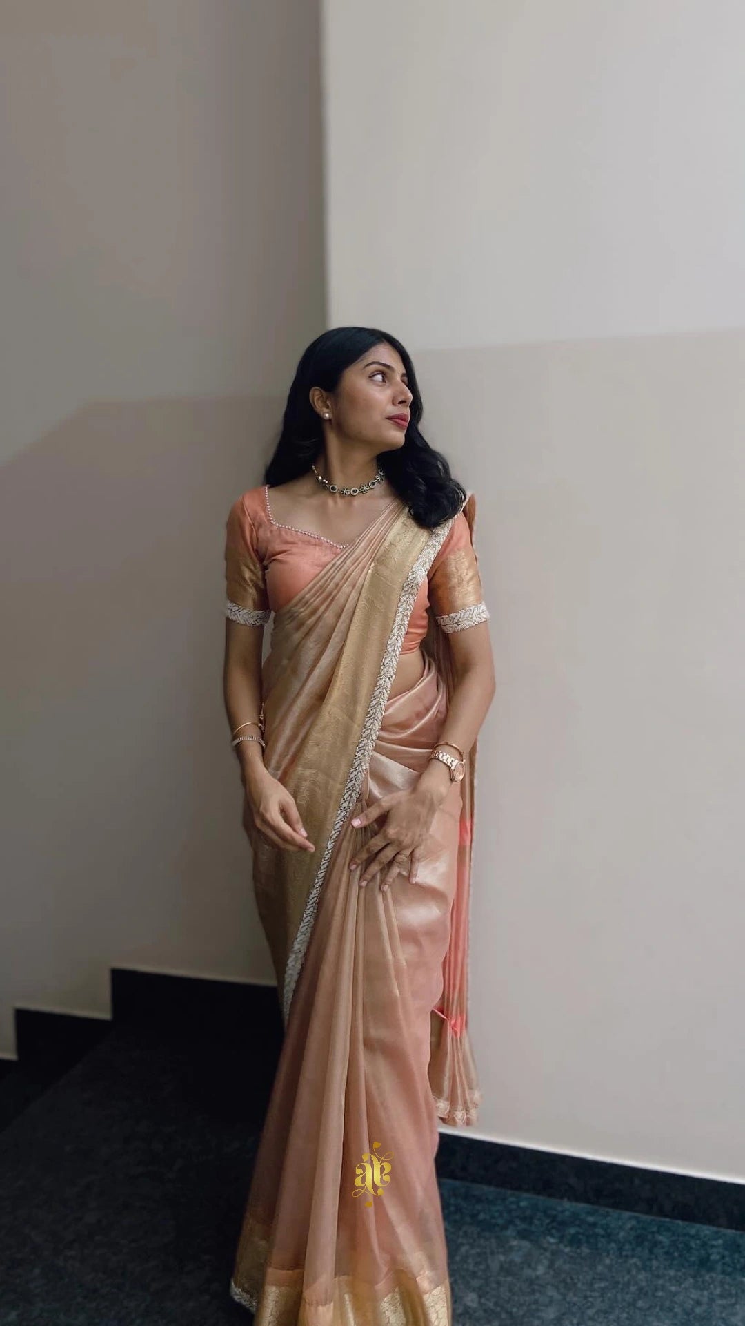 TISSUE BEATS-PASTEL PEACH SAREE