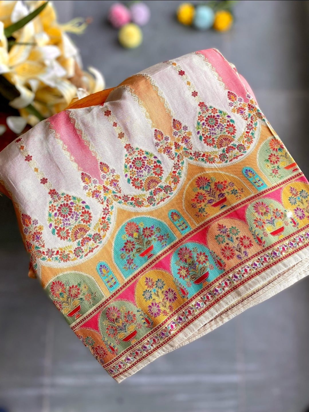 ANIKA'S BRIDAL EDIT - IVORY MULTICOLOUR KASHMIRI SAREE