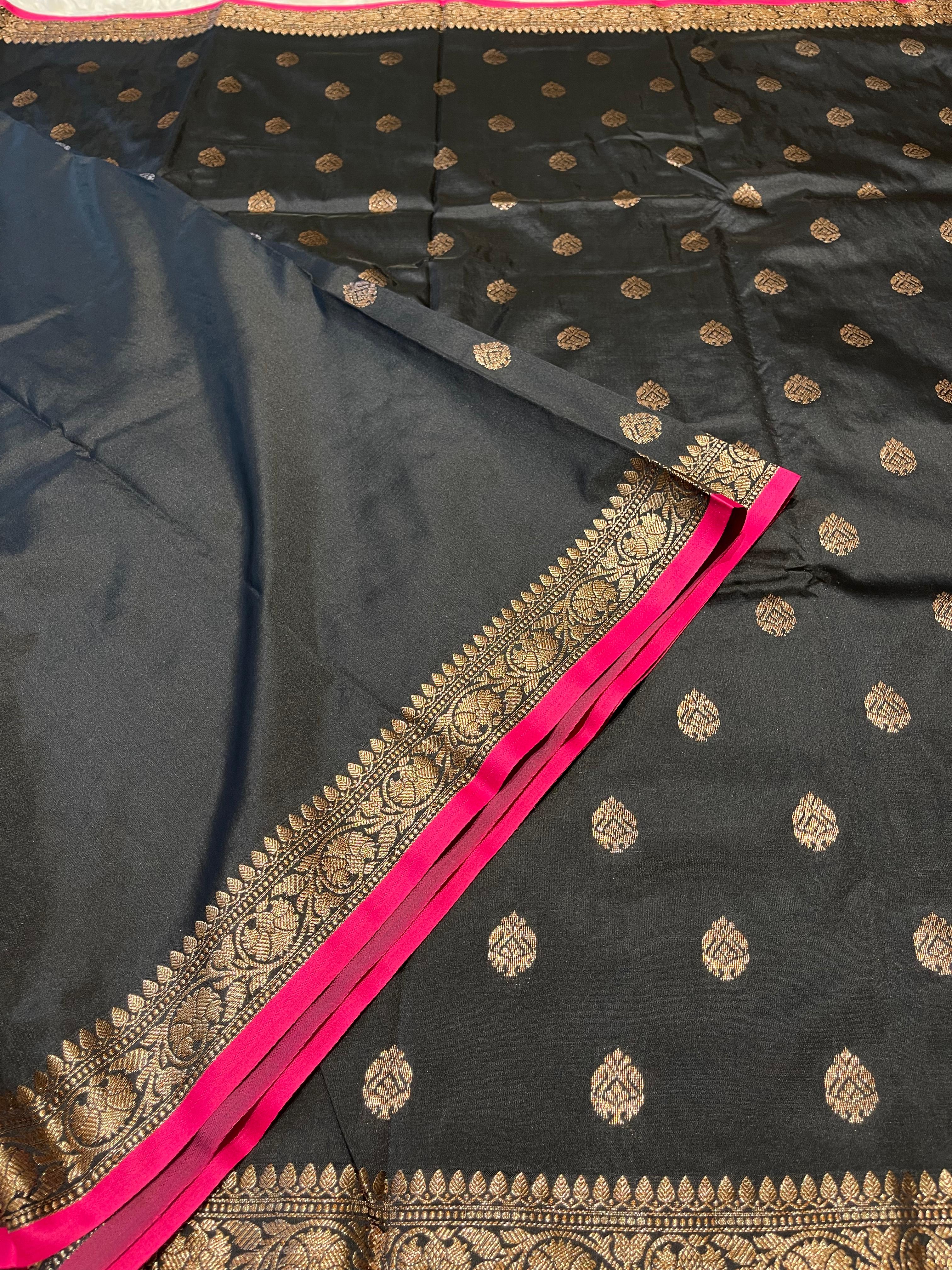 Anika's cotton silk Saree -Black pink butta