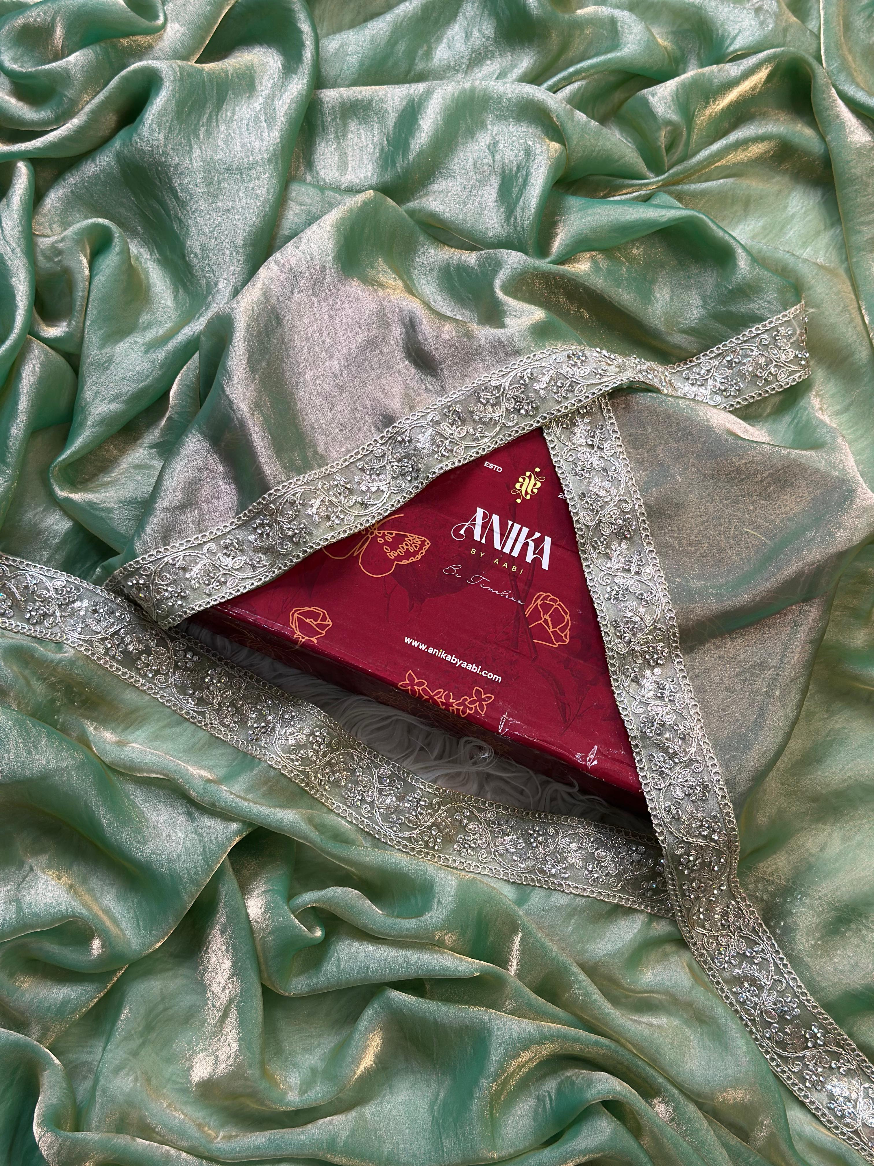 CHAKRA- GLASS TISSUE SILK SAREE | SEA GREEN