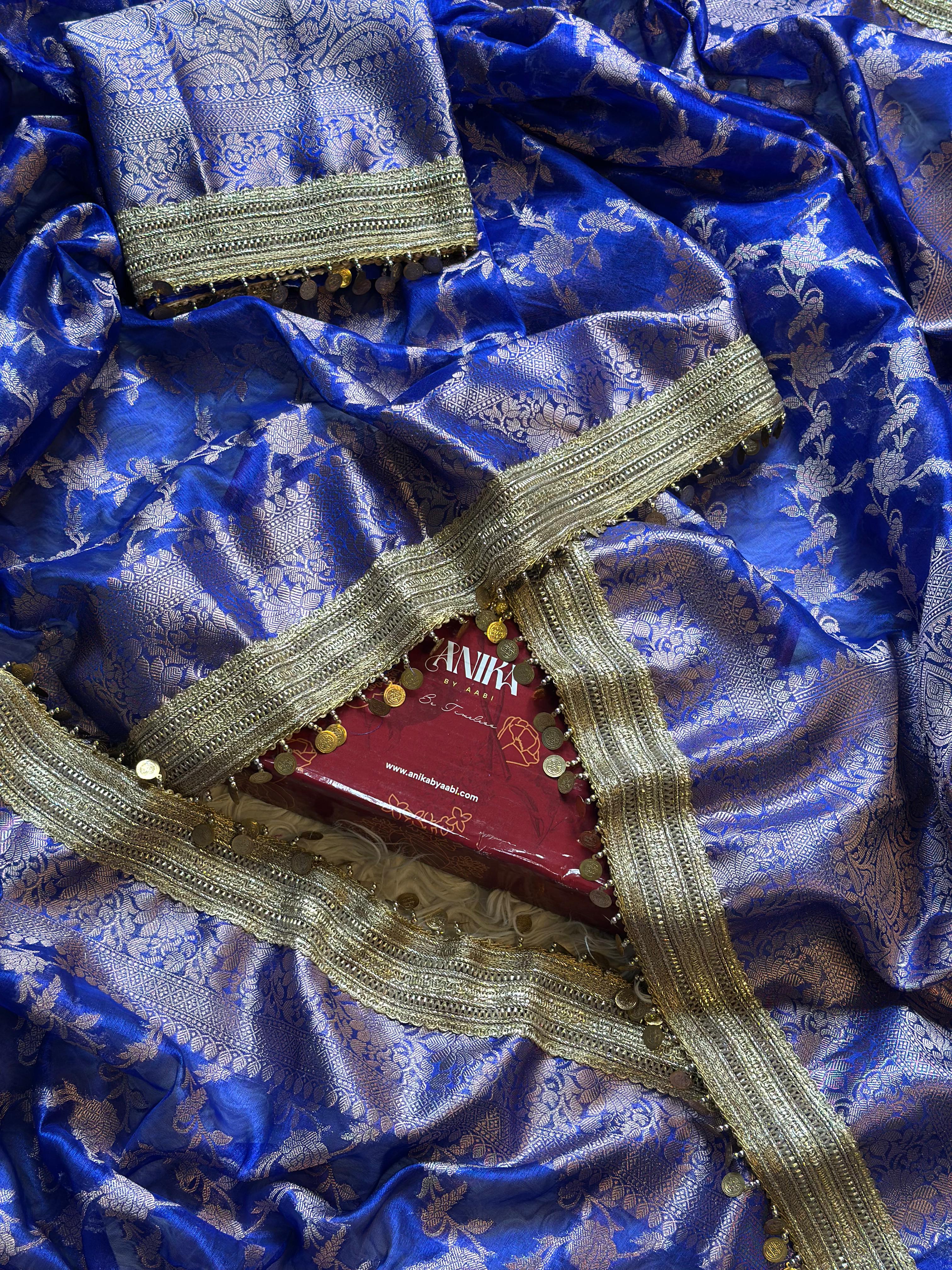 TISSUE LUXE-FLORA ROYAL BLUE  SAREE
