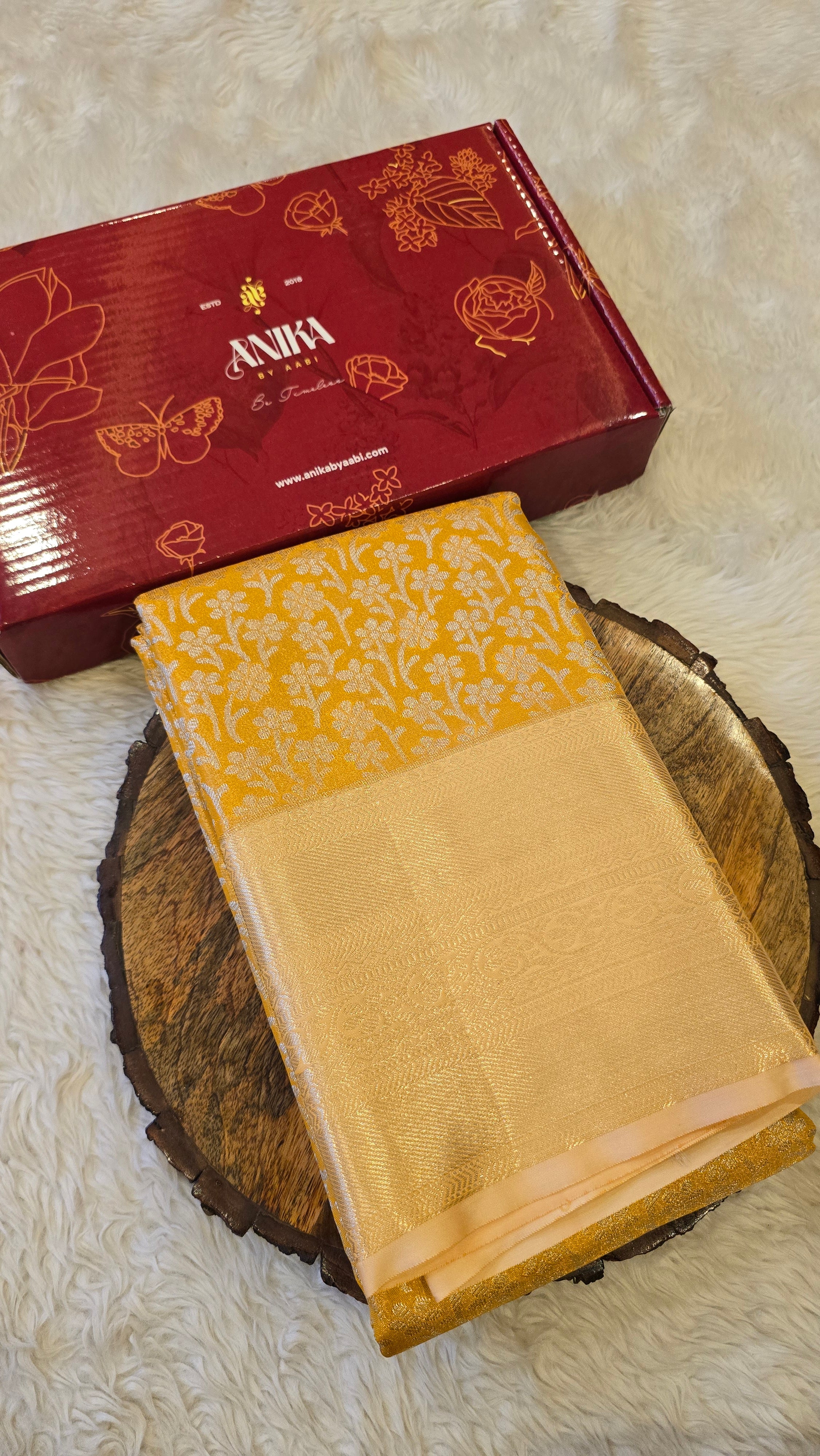 SWAYAMVARAM- BRIDAL YELLOW GOLD FLORAL BUTTA SILK SAREE