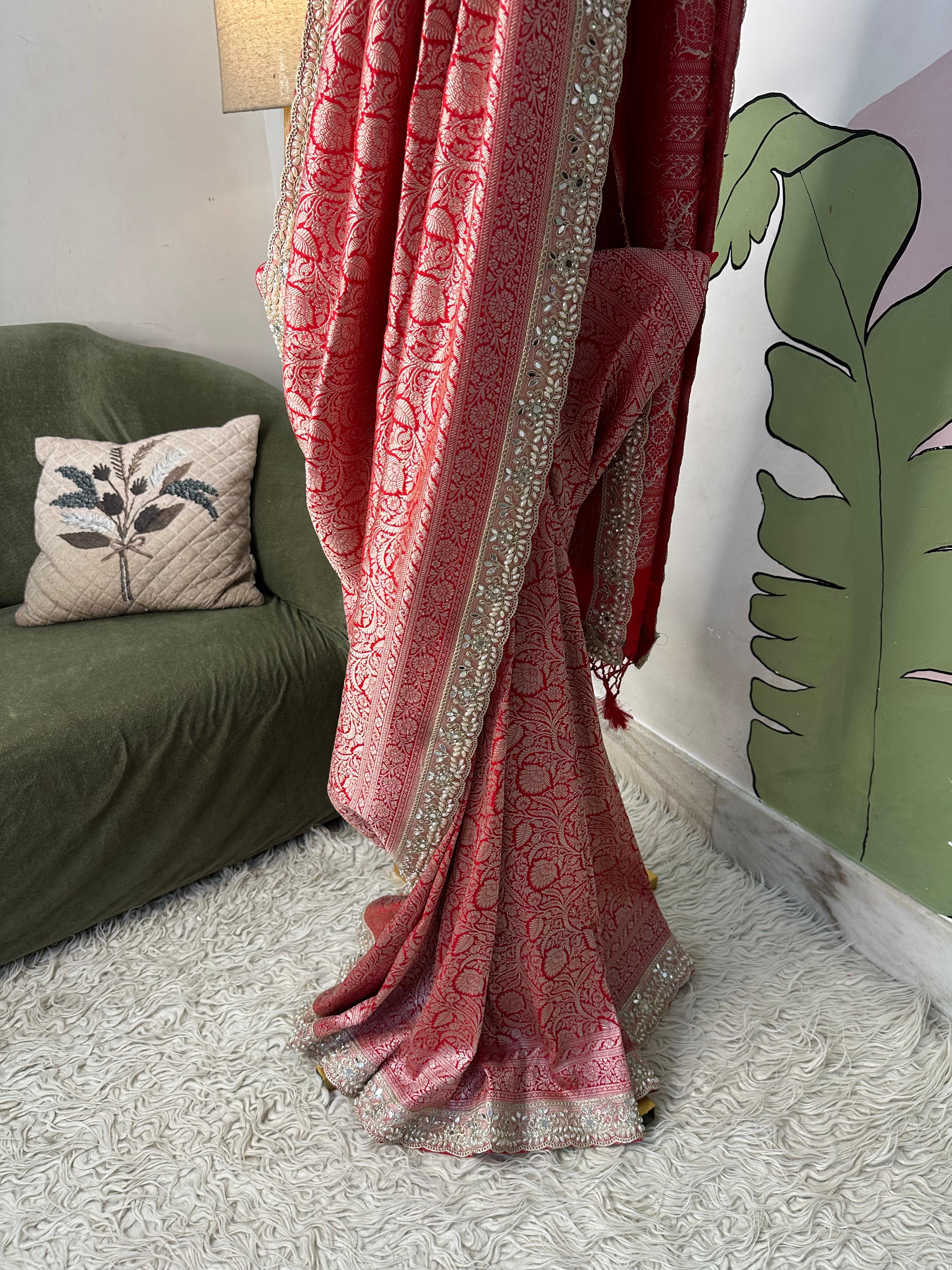 MATHURI - BANARASI MUSHRO SILK  SAREE - RED