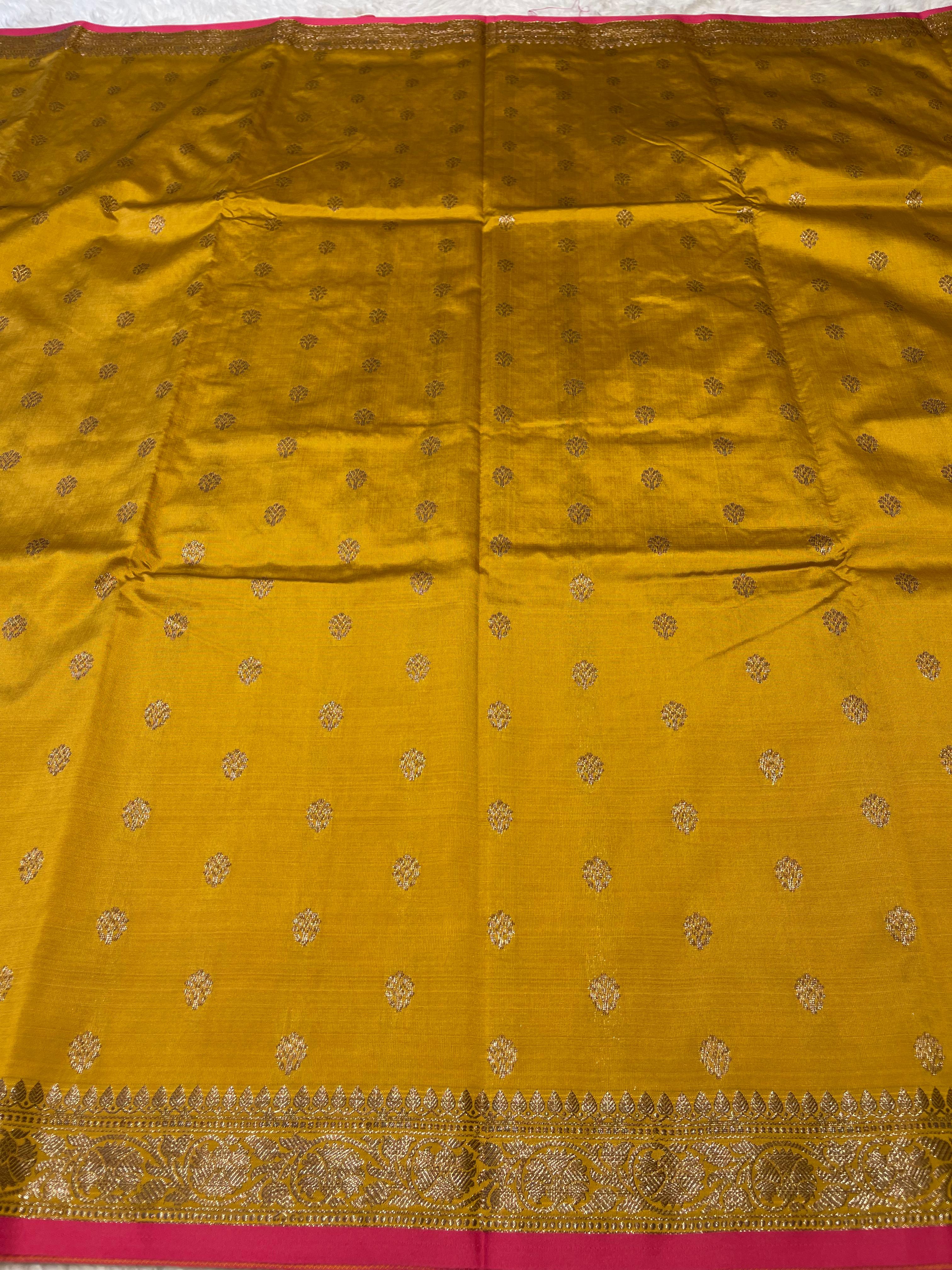 Anika's cotton silk Saree - Butta Mustard pink