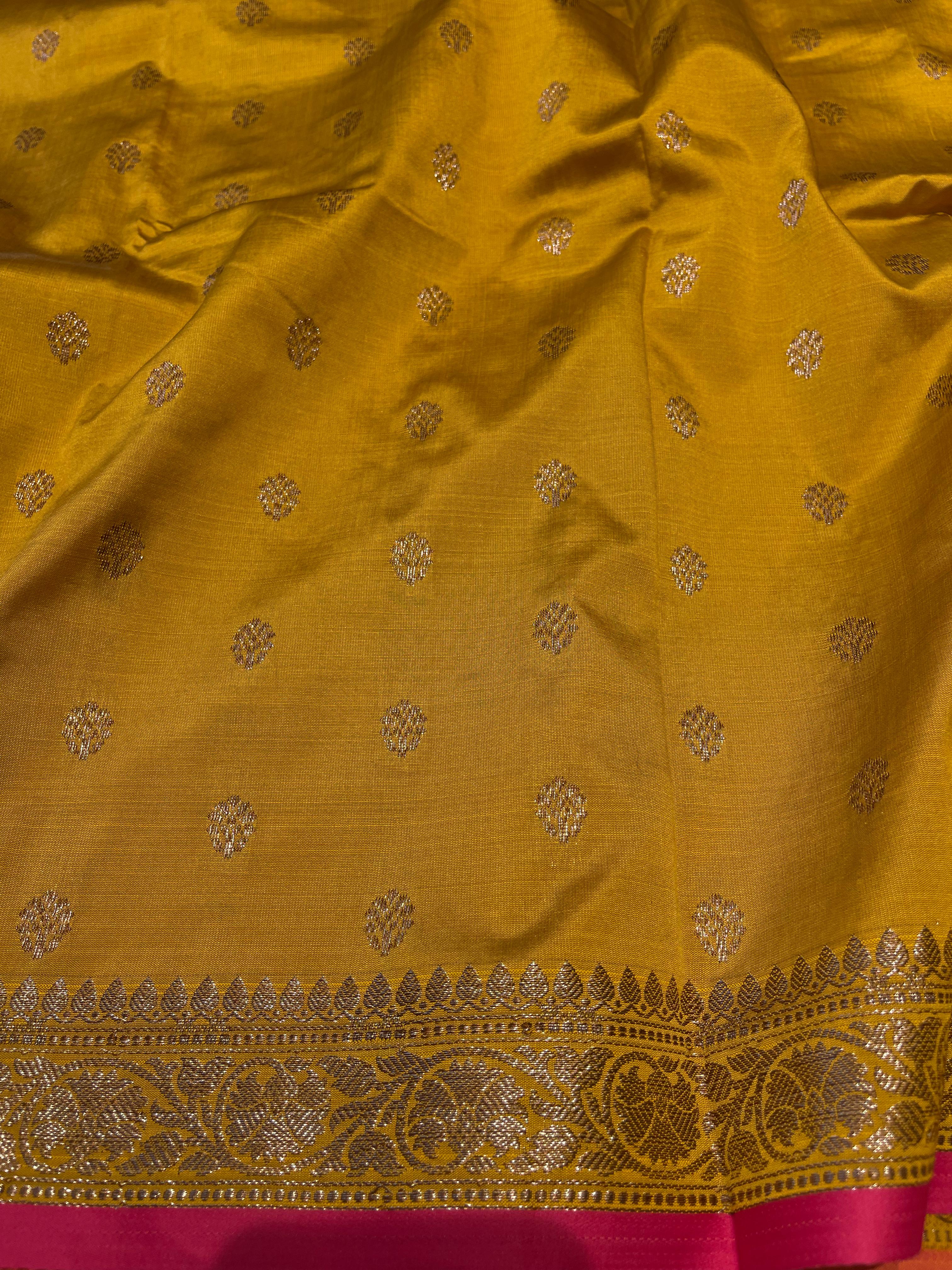 Anika's cotton silk Saree - Butta Mustard pink