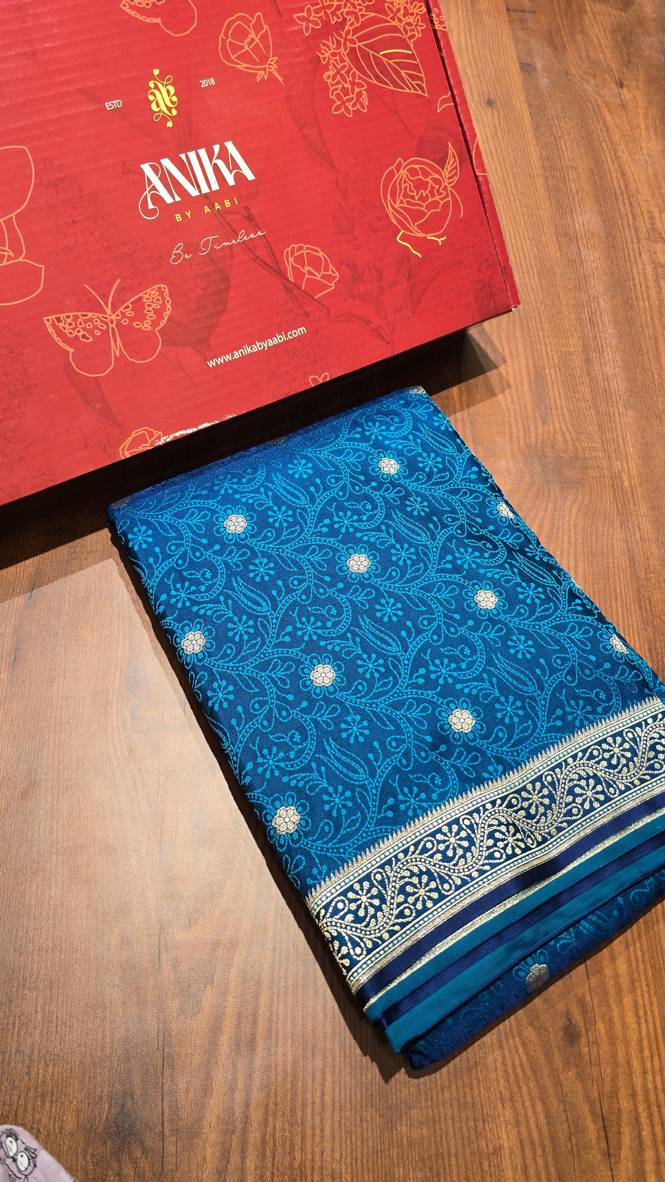 Anika's Vintage Banarasi silk - peacock Blue