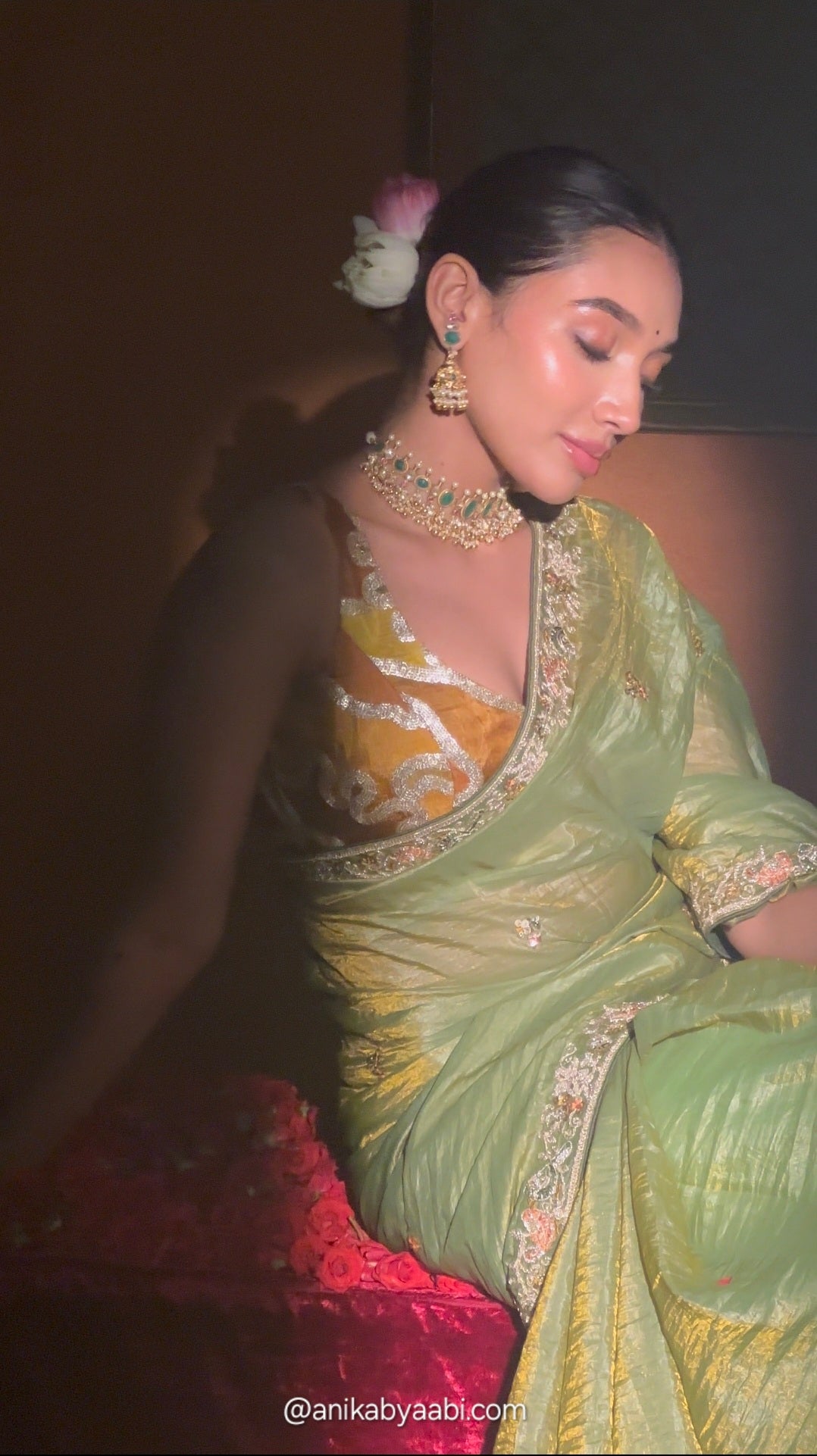 Anika's olive Green Designer Saree -Anaya Festive Edit A21