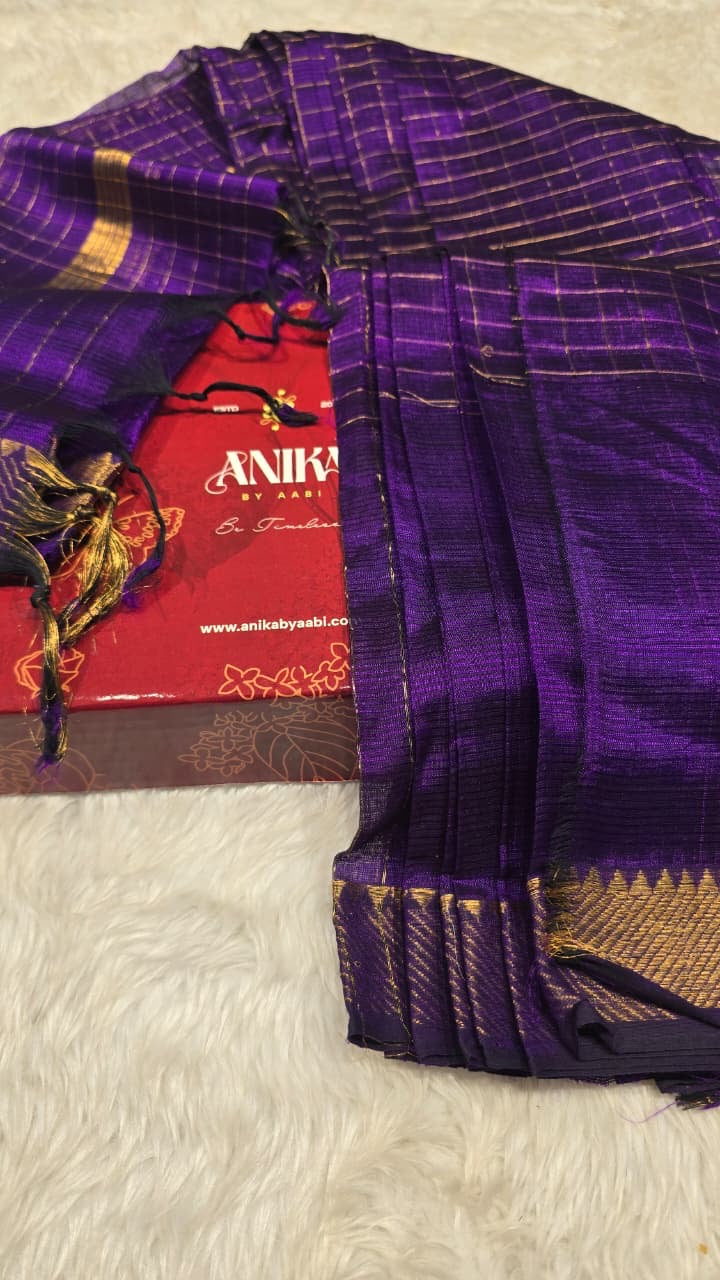Anika's Handloom Mangalagiri pure silk saree -violet