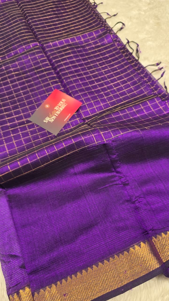 Anika's Handloom Mangalagiri pure silk saree -violet