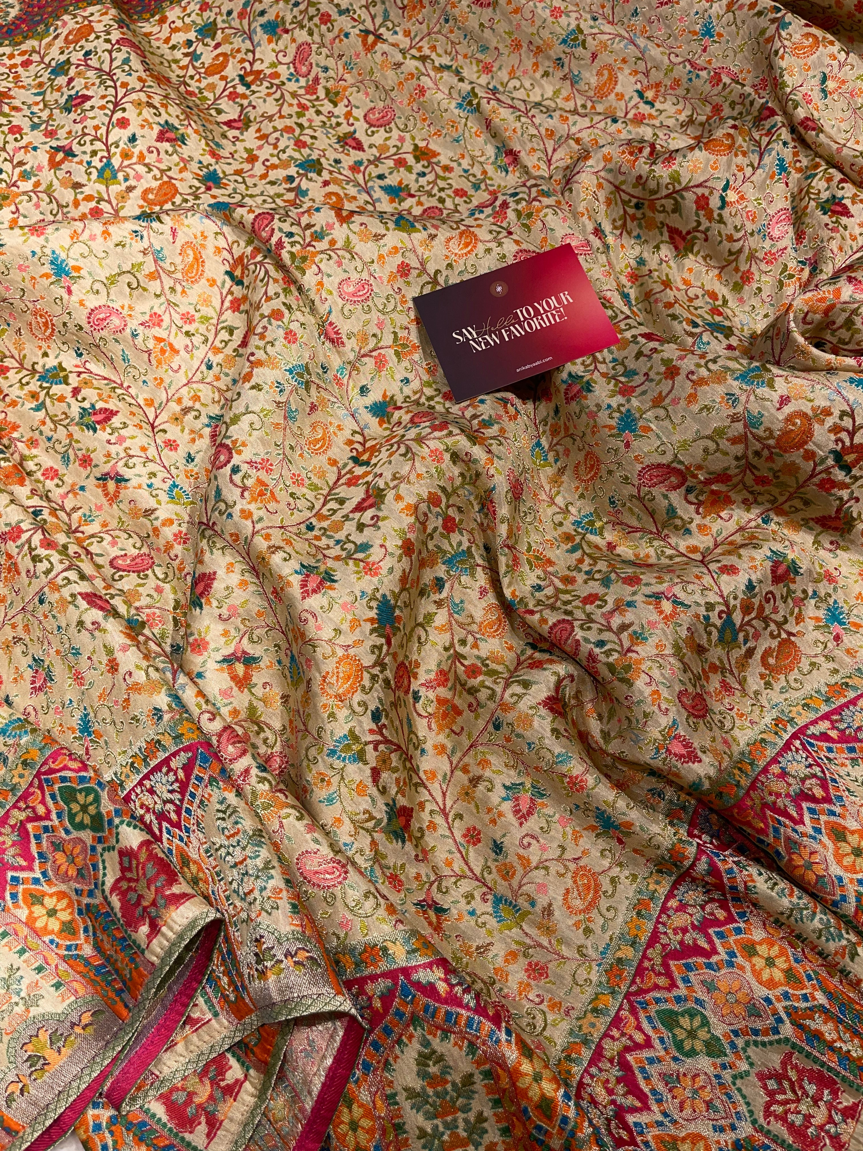 Pashmina silk saree - BEIGE FLORA PS03