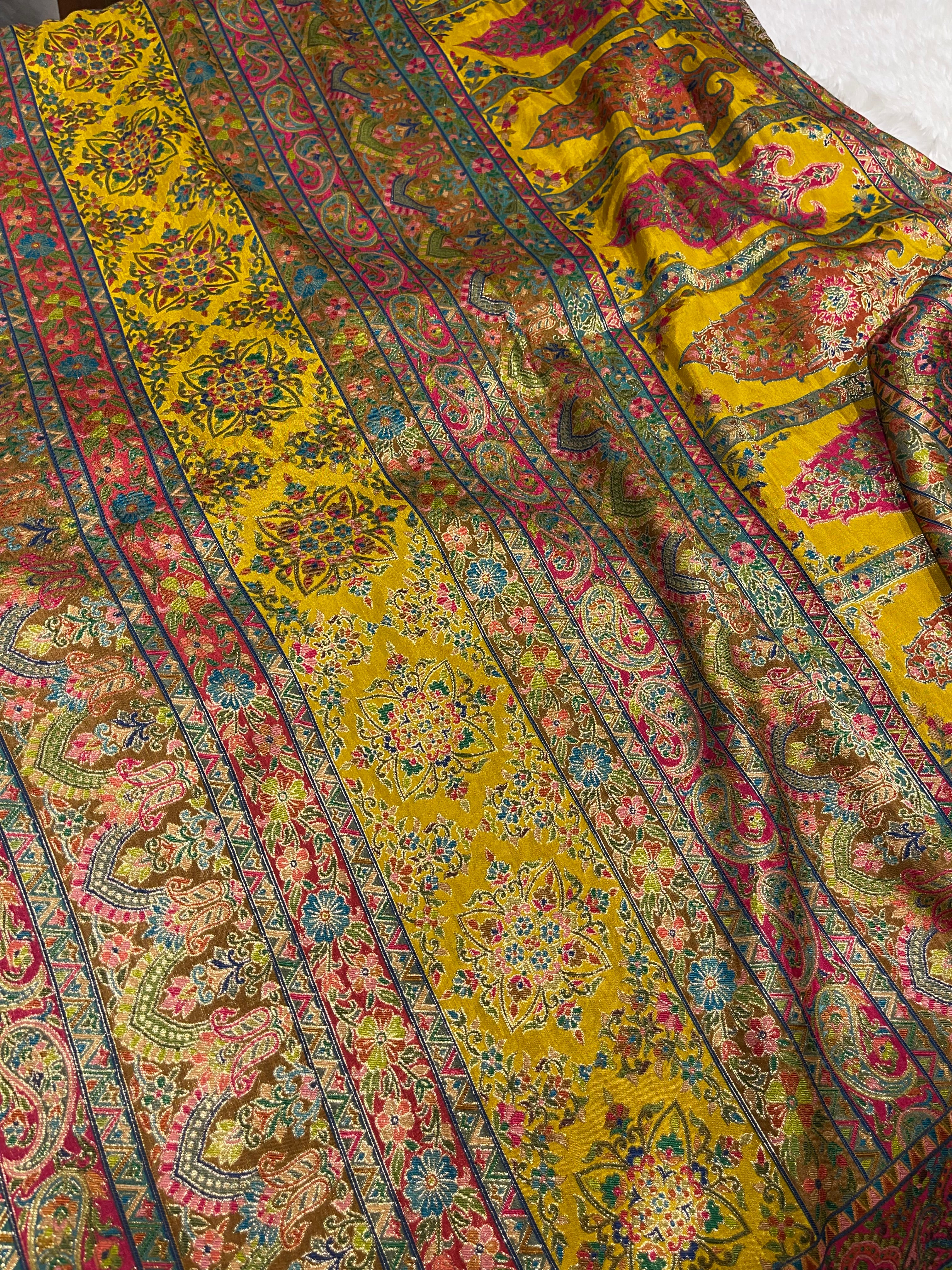 Pashmina silk saree - yellow flora PS09