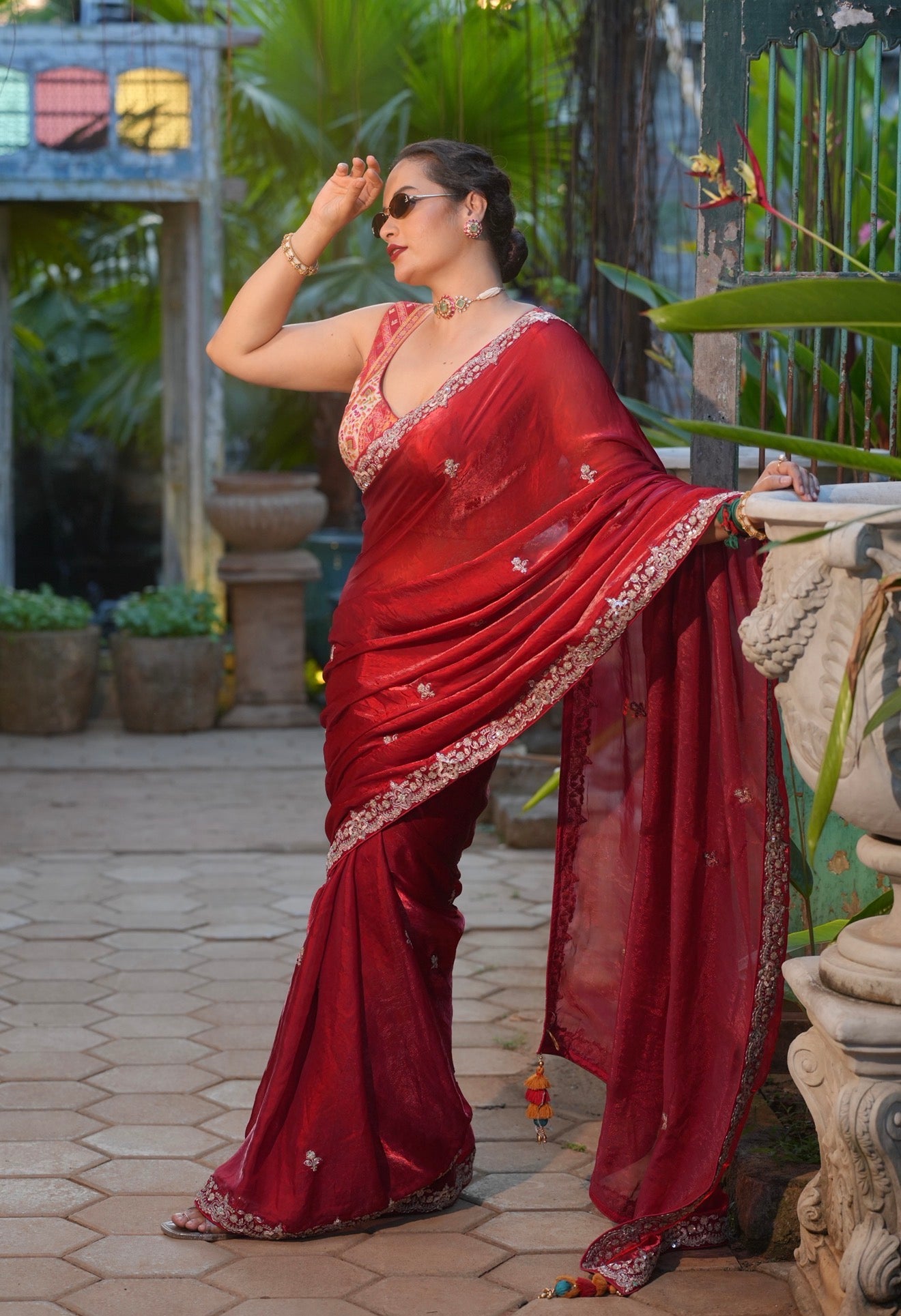 Red plum Designer Saree -Anaya Festive Edit - AA36