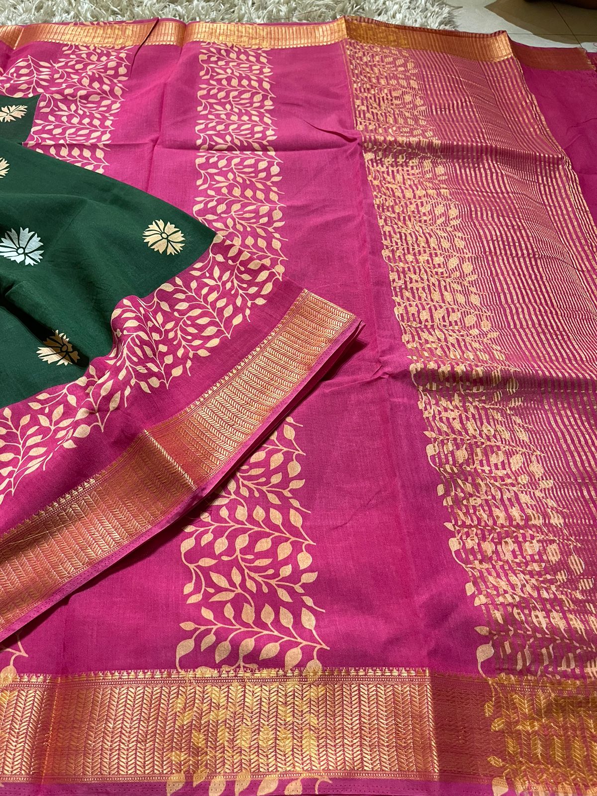 VIHA - DARKGREEN WITH RANIPINK SAREE