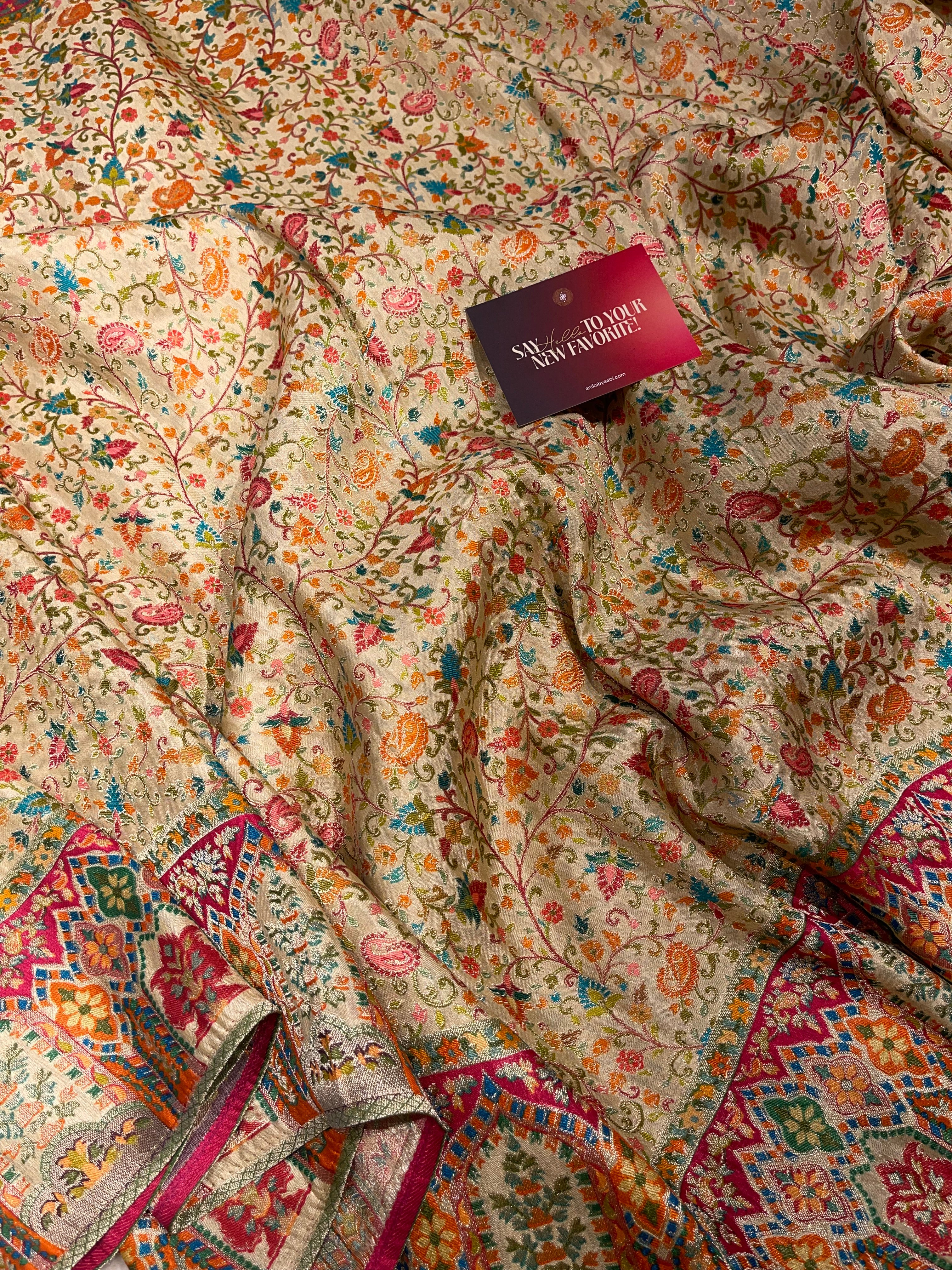 Pashmina silk saree - BEIGE FLORA PS03