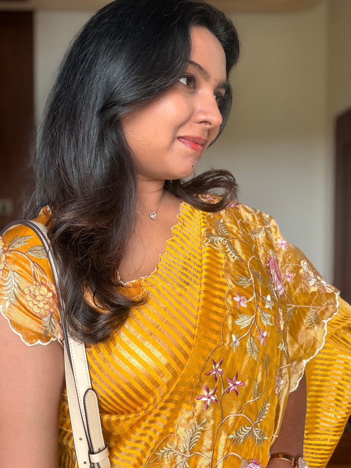 Yellow Tissue Cutwork Floral Border Saree- AC01