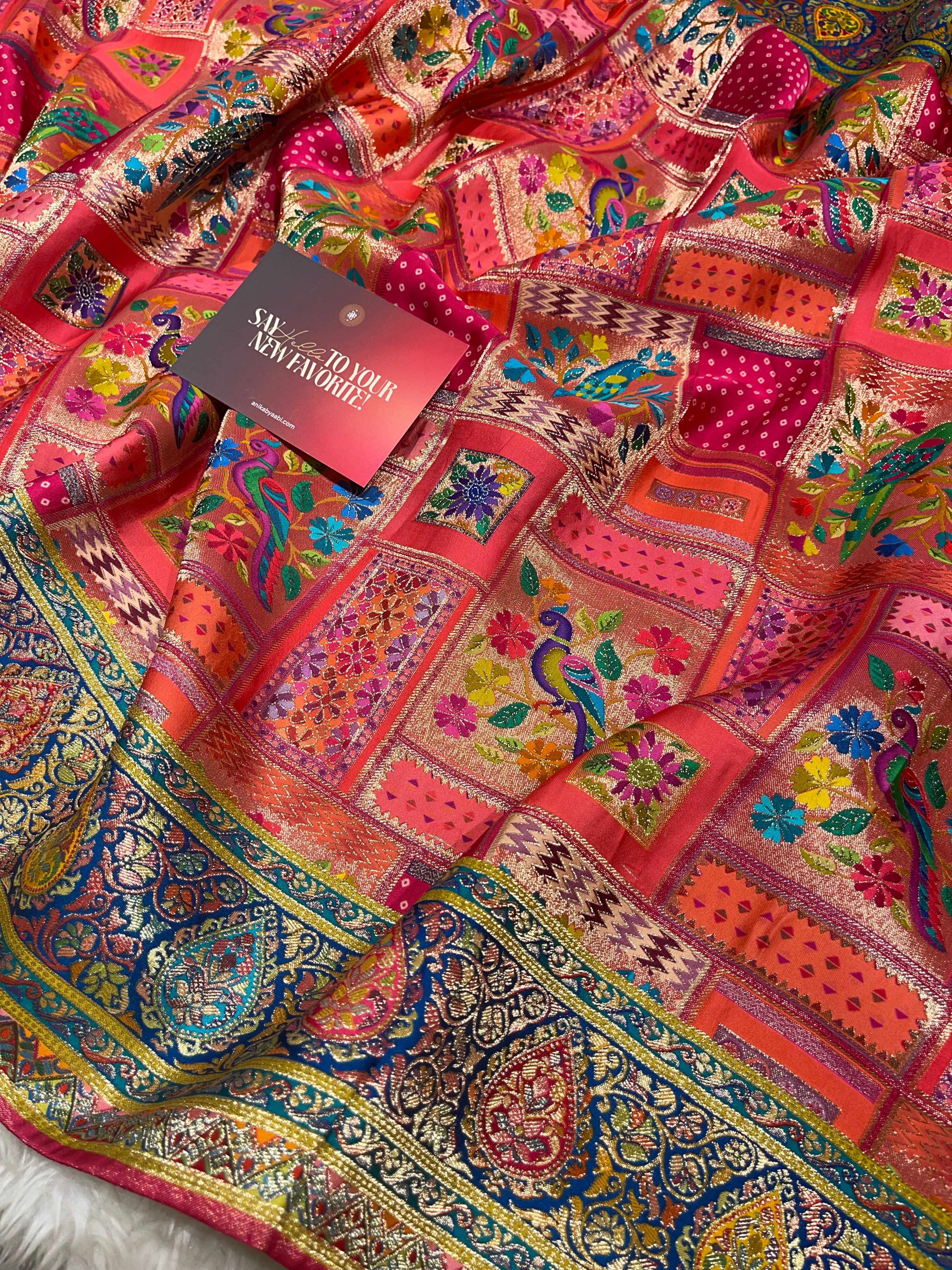 Pashmina silk saree - Pink Multi colour  PS06