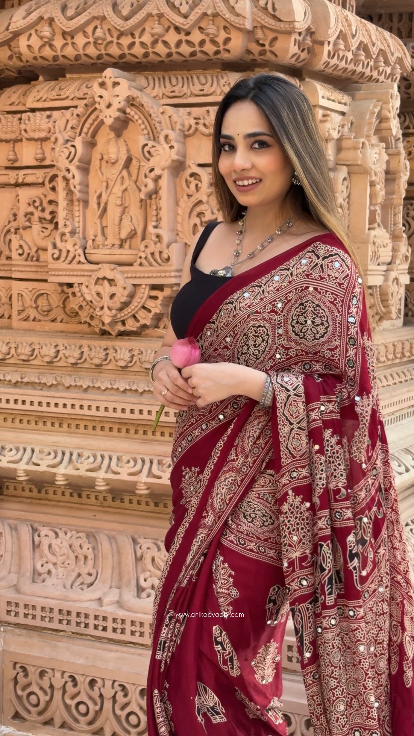 Ajrakh Special Edit Modal silk saree  - Maroon MS01
