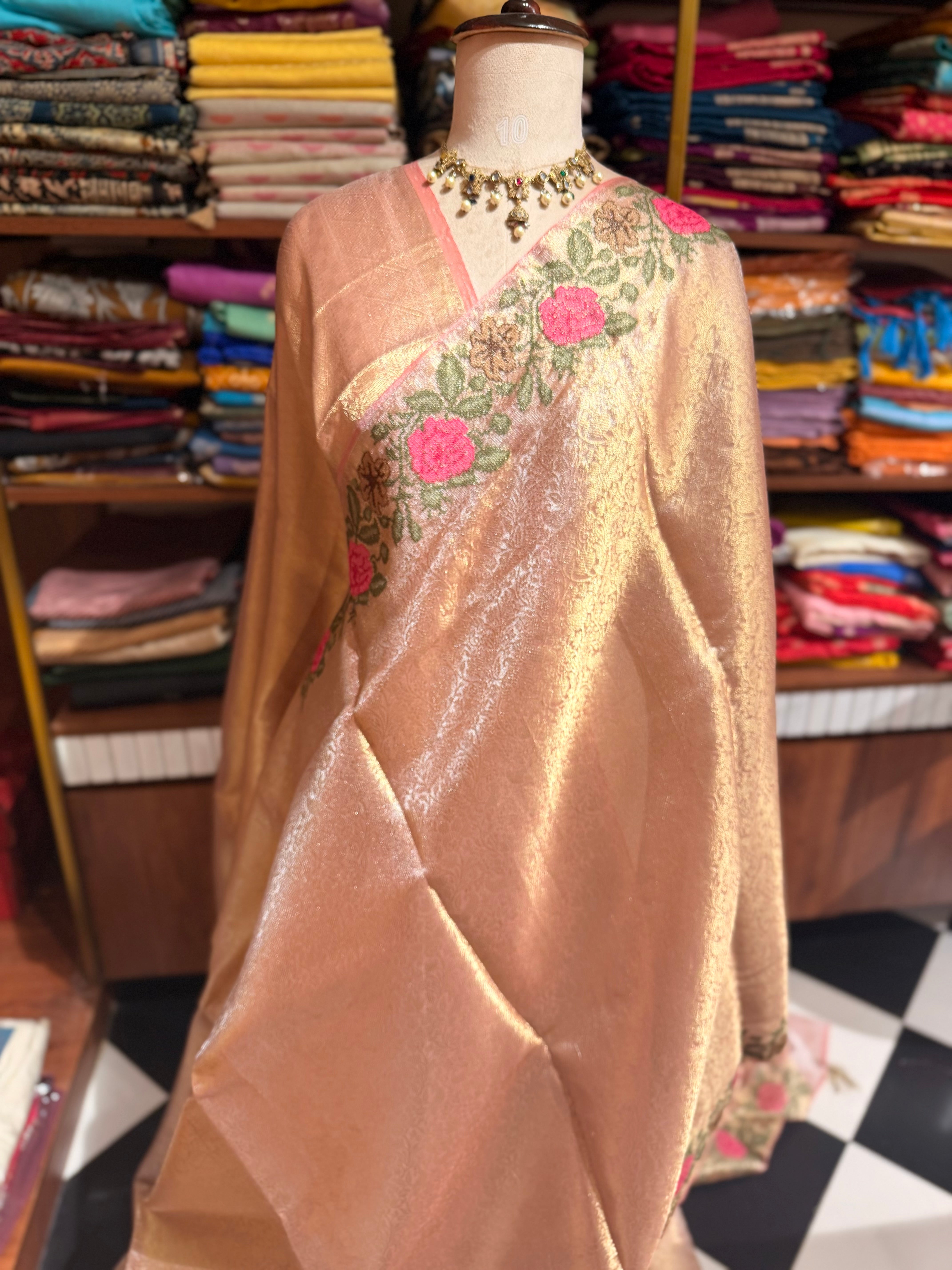 Anika’s Brocade Tissue silk saree with embroidery work - ABT01