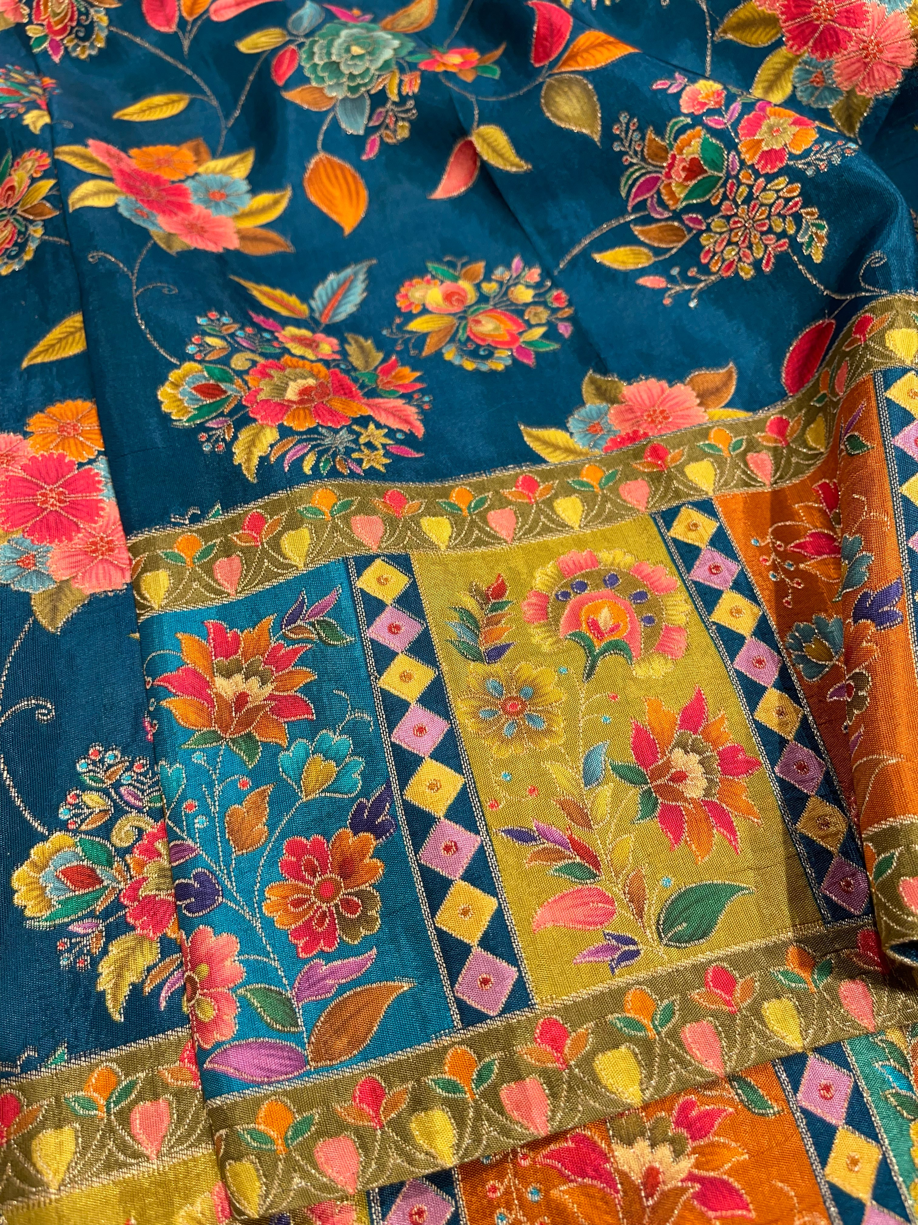 Pashmina Silk saree - Blue floral delight PS08