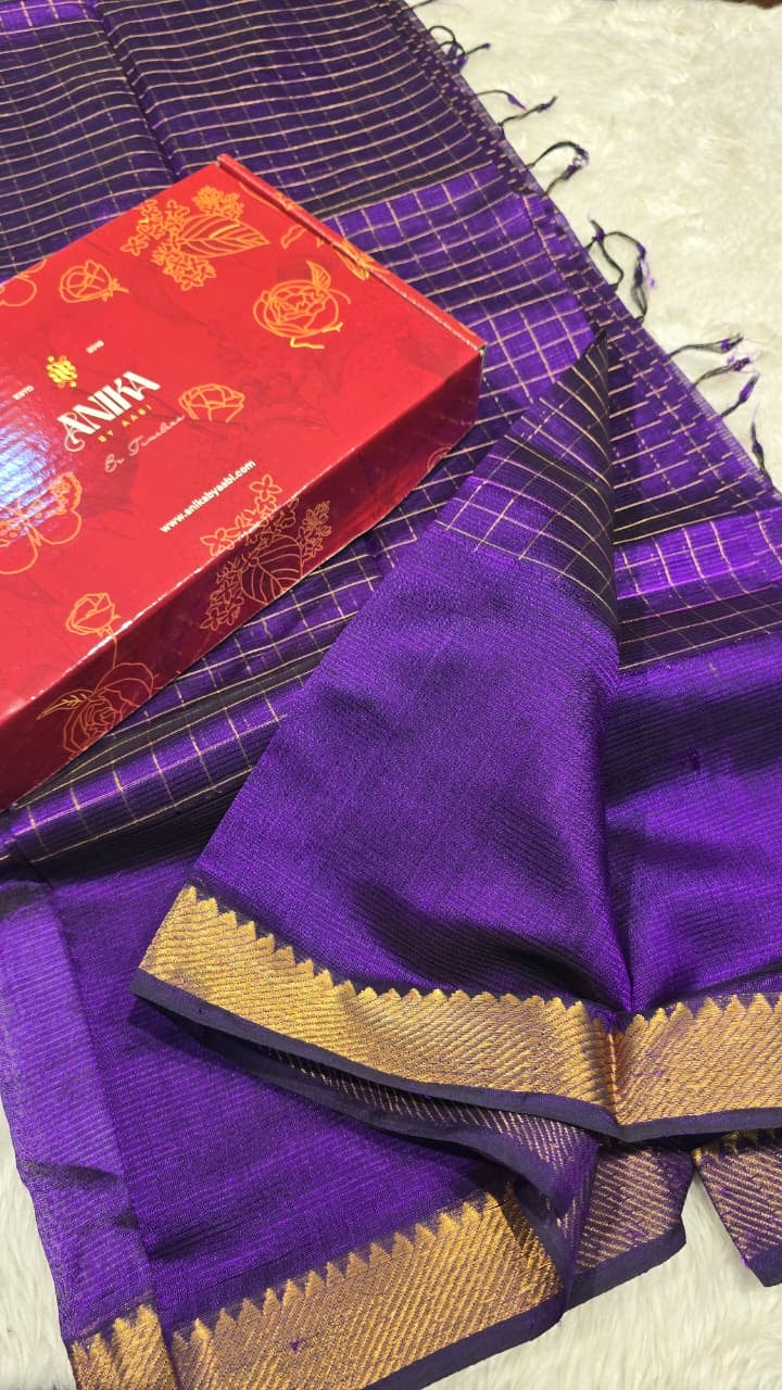 Anika's Handloom Mangalagiri pure silk saree -violet