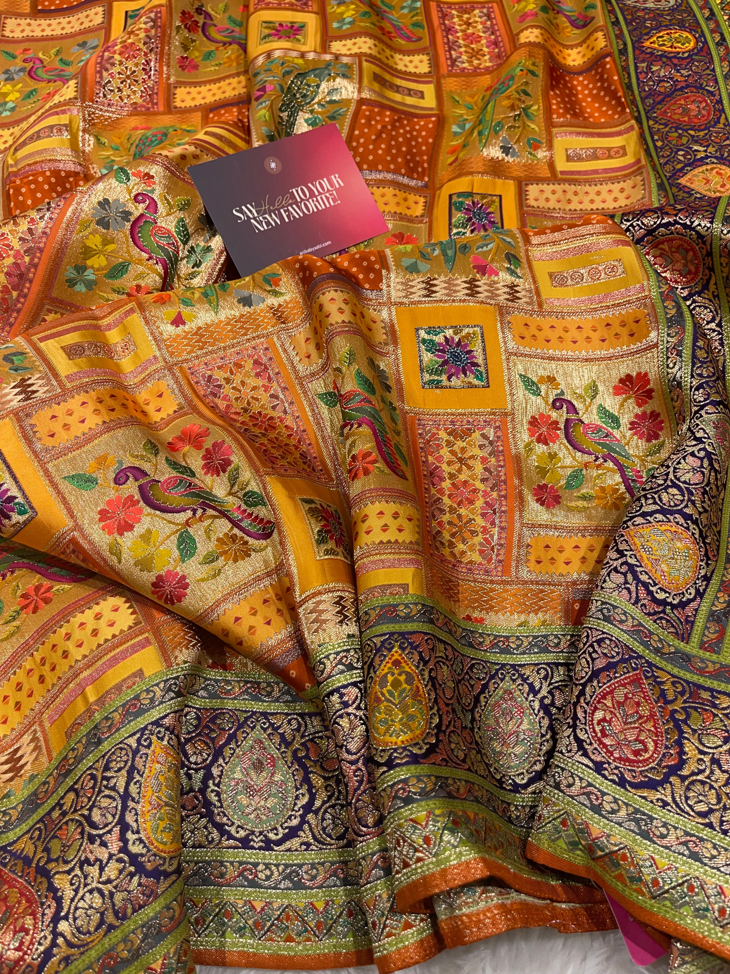 Pashmina silk saree - Orange Multi tone PS07