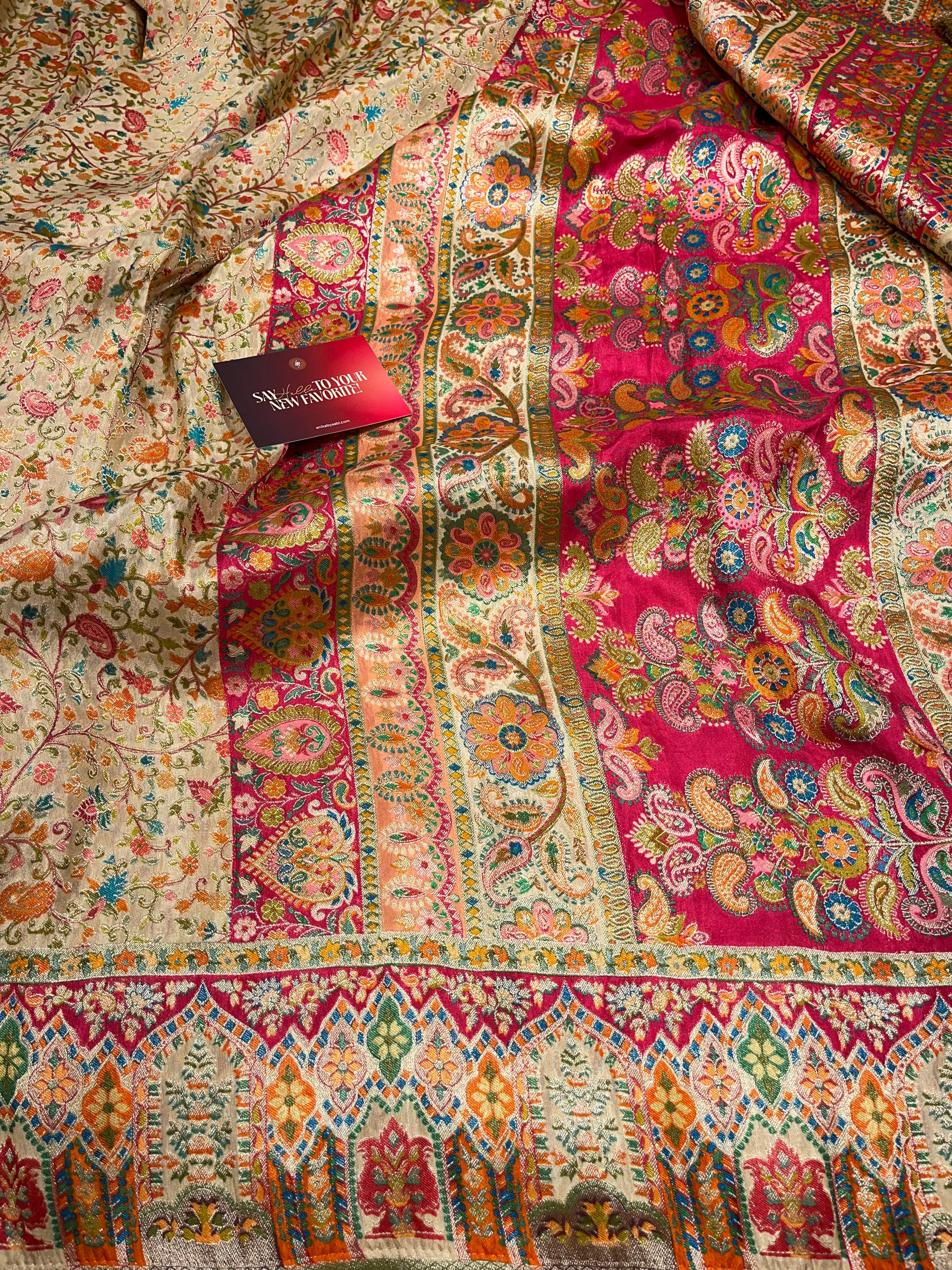 Pashmina silk saree - BEIGE FLORA PS03