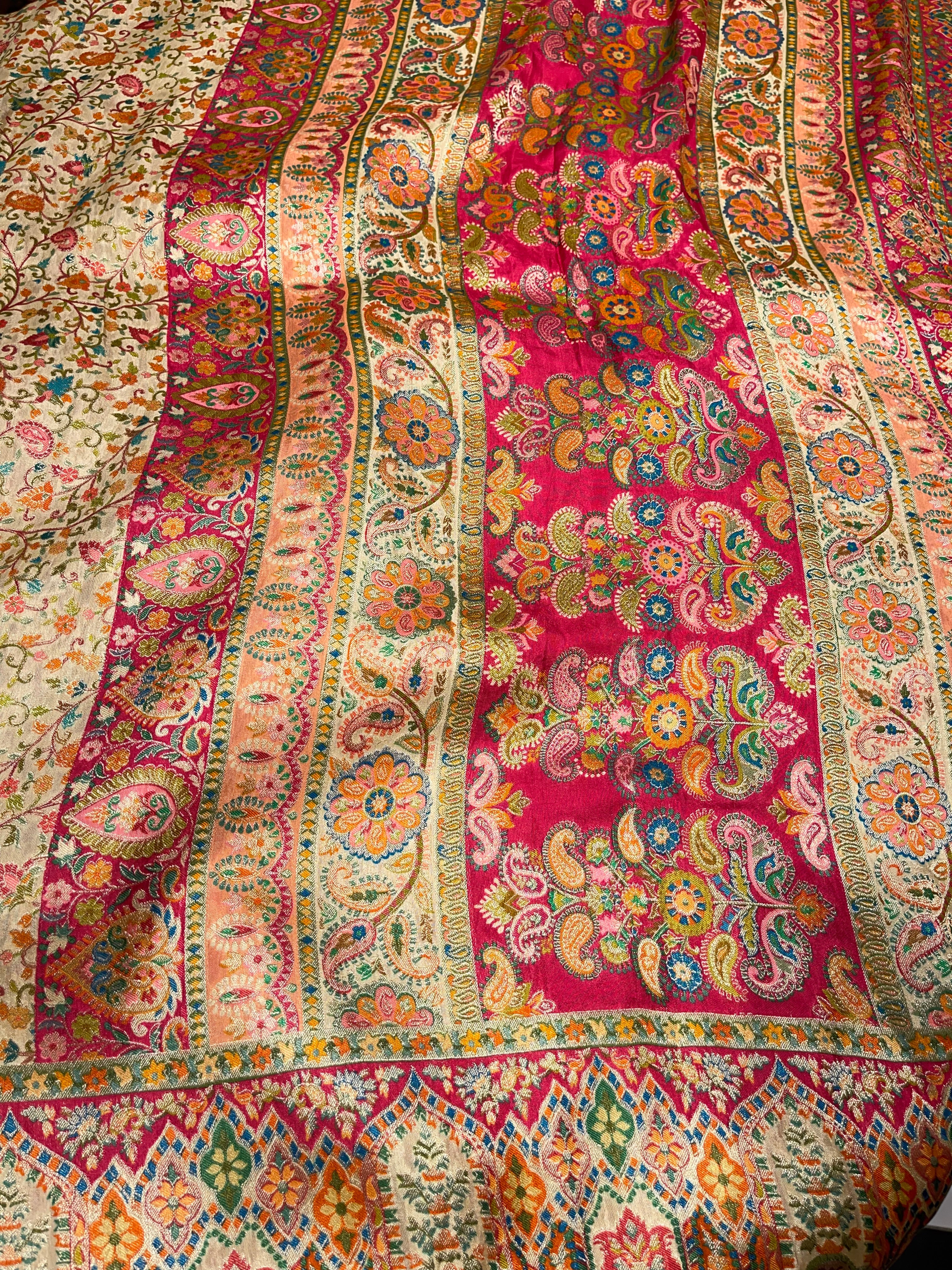 Pashmina silk saree - BEIGE FLORA PS03